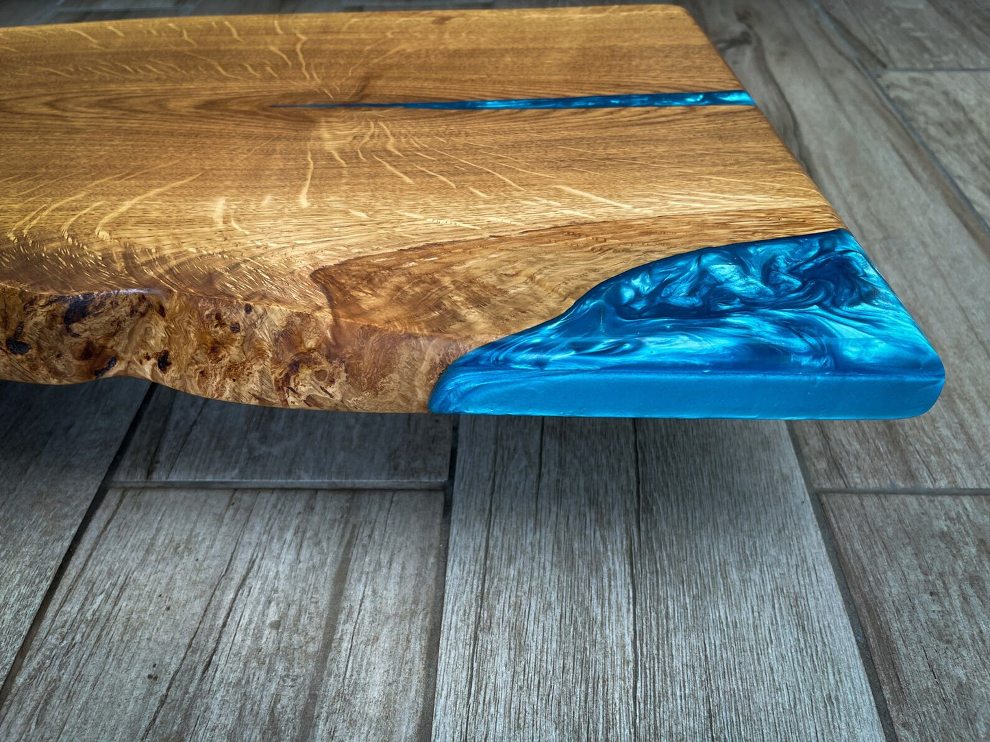 Extra Large Oak Wood and Blue Epoxy Resin Charcuterie Board