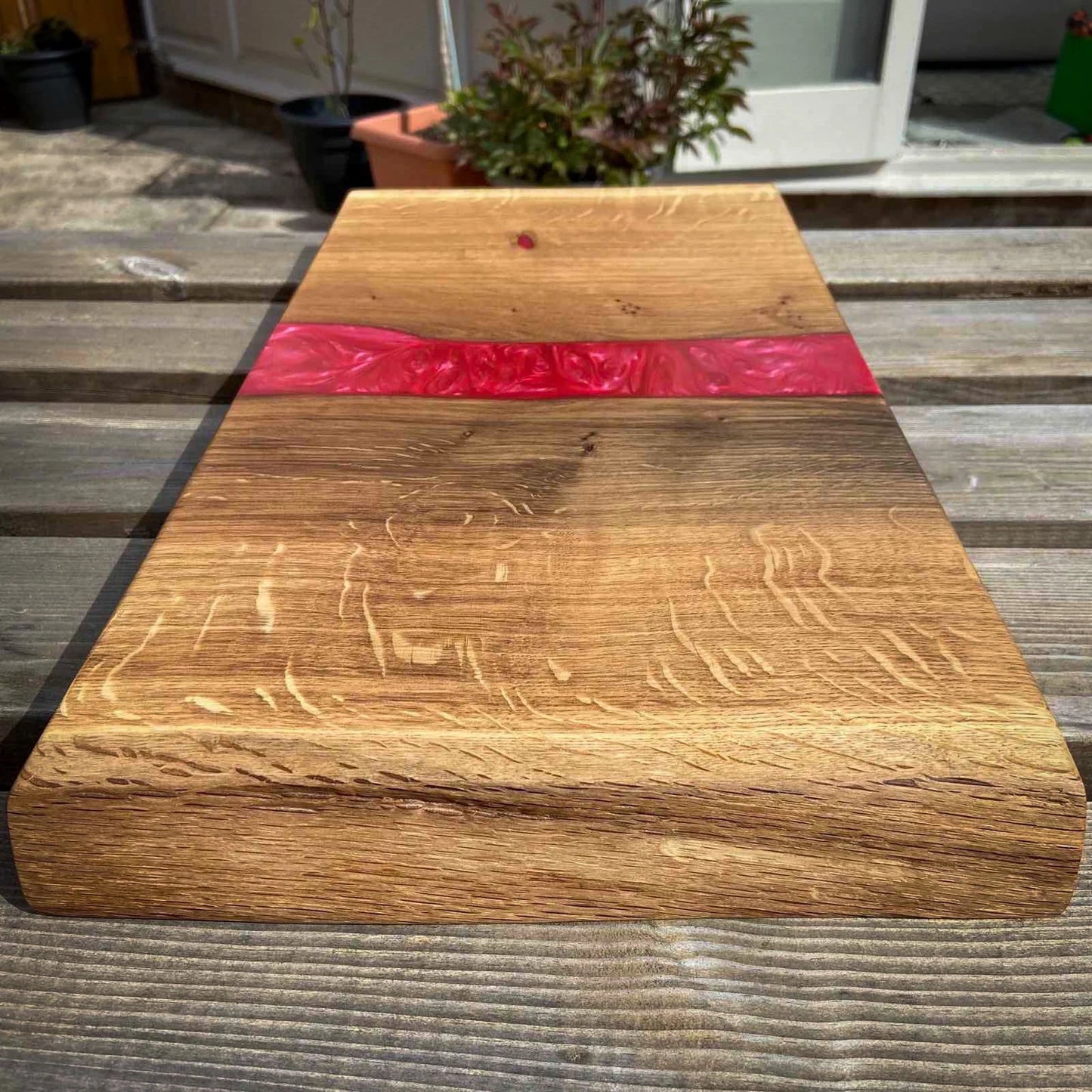 Large Oak Wood and Red Raspberry Epoxy Resin Charcuterie Board