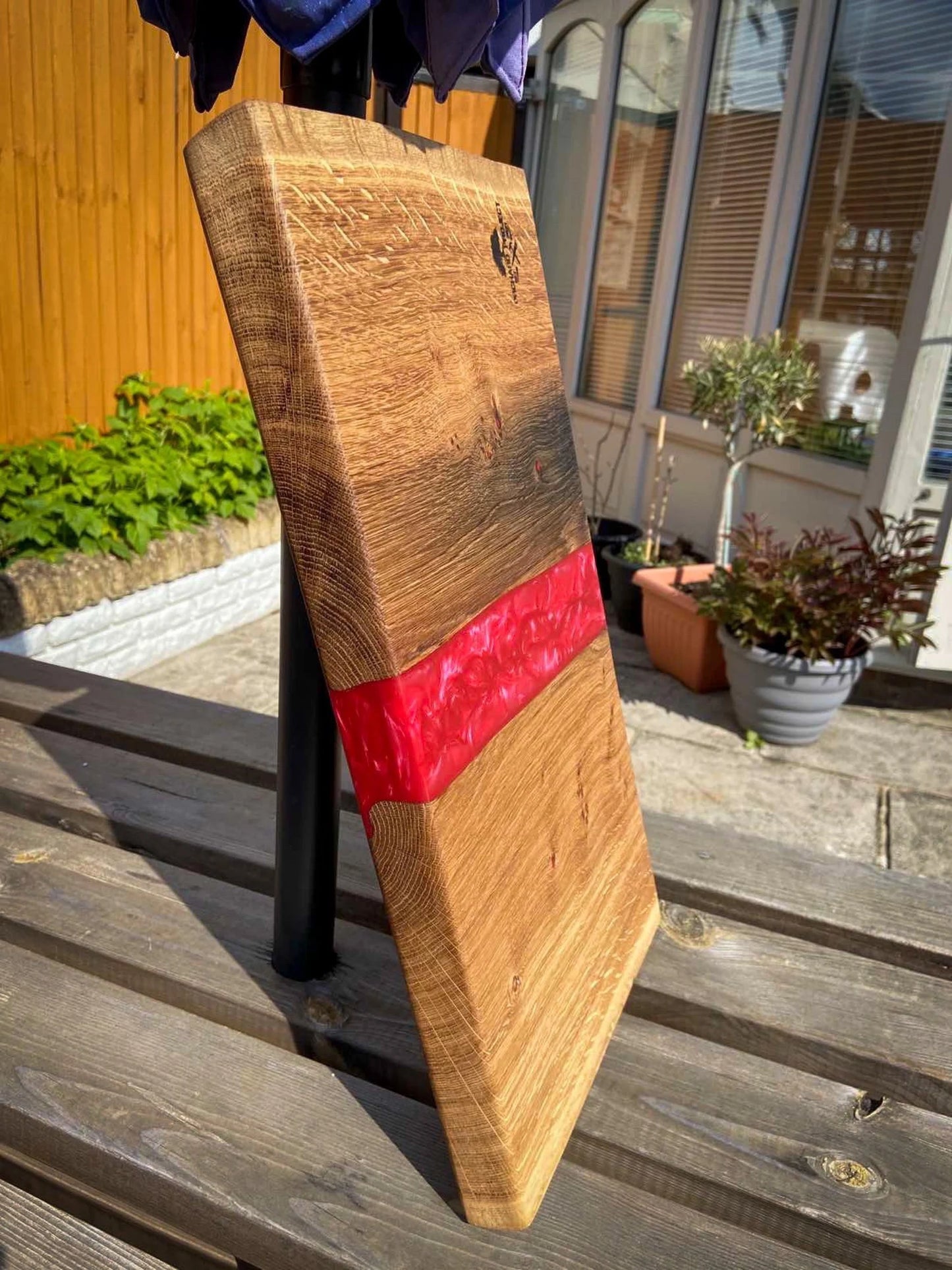 Large Oak Wood and Red Raspberry Epoxy Resin Charcuterie Board
