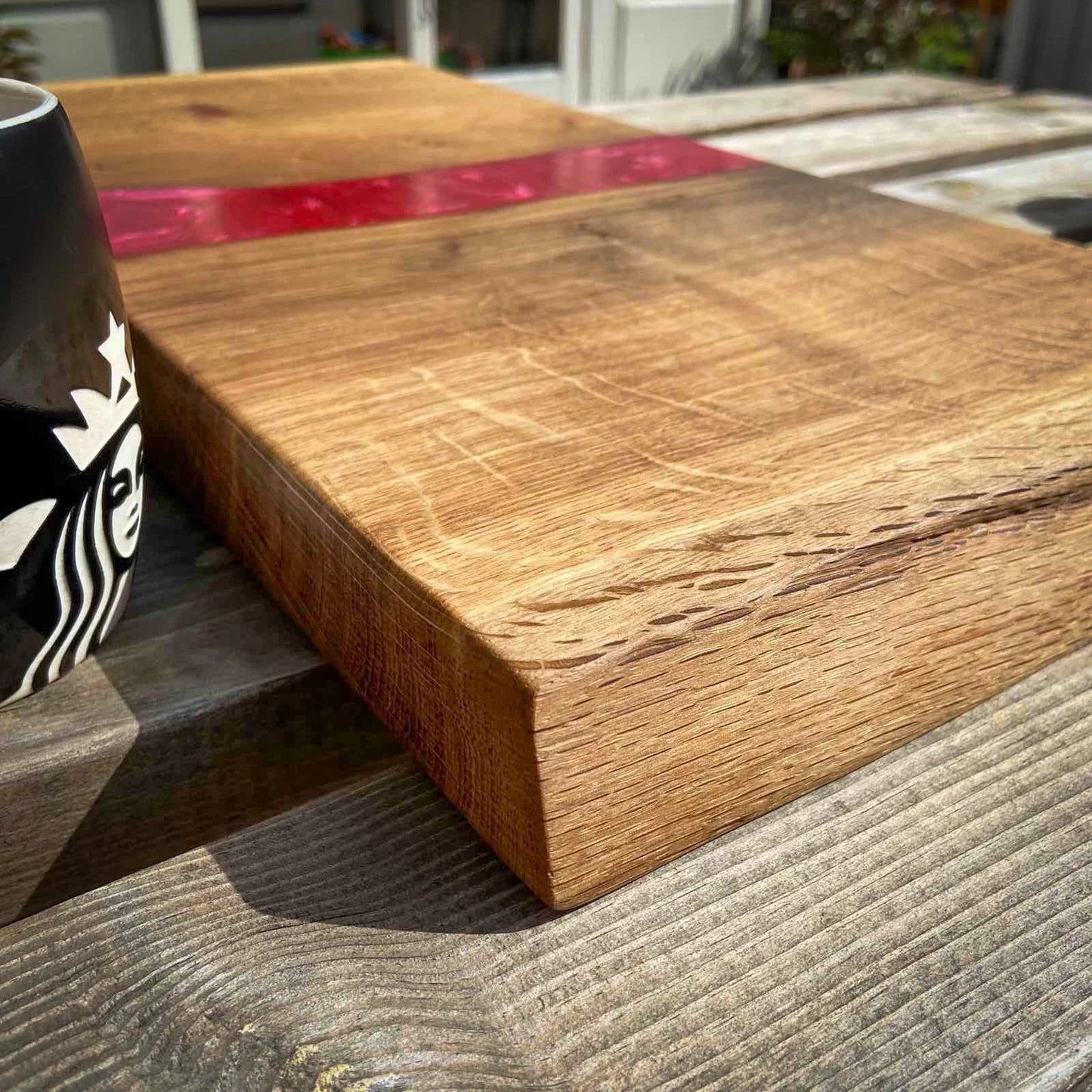 Large Oak Wood and Red Raspberry Epoxy Resin Charcuterie Board