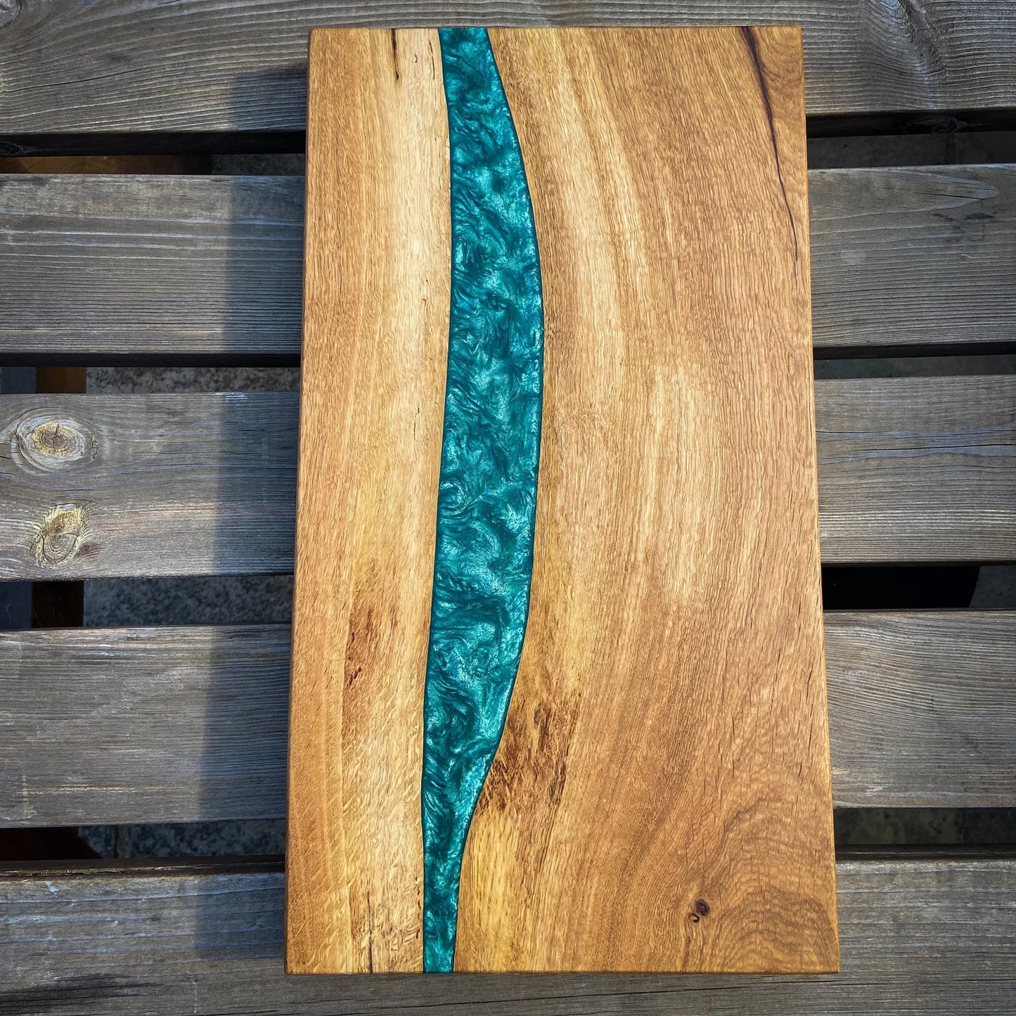 Large Oak Wood and Turquoise Epoxy Resin Charcuterie Board