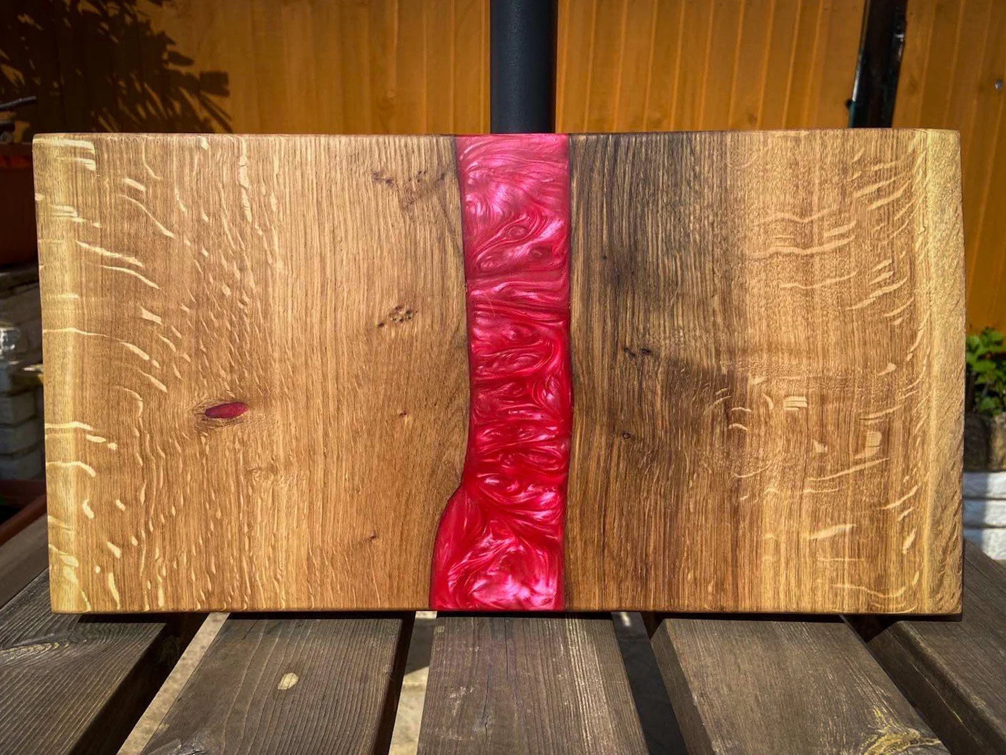 Large Oak Wood and Red Raspberry Epoxy Resin Charcuterie Board