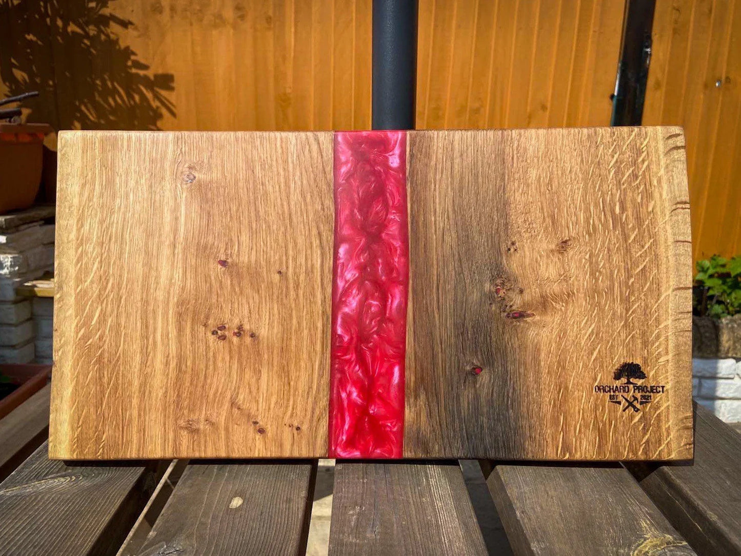 Large Oak Wood and Red Raspberry Epoxy Resin Charcuterie Board