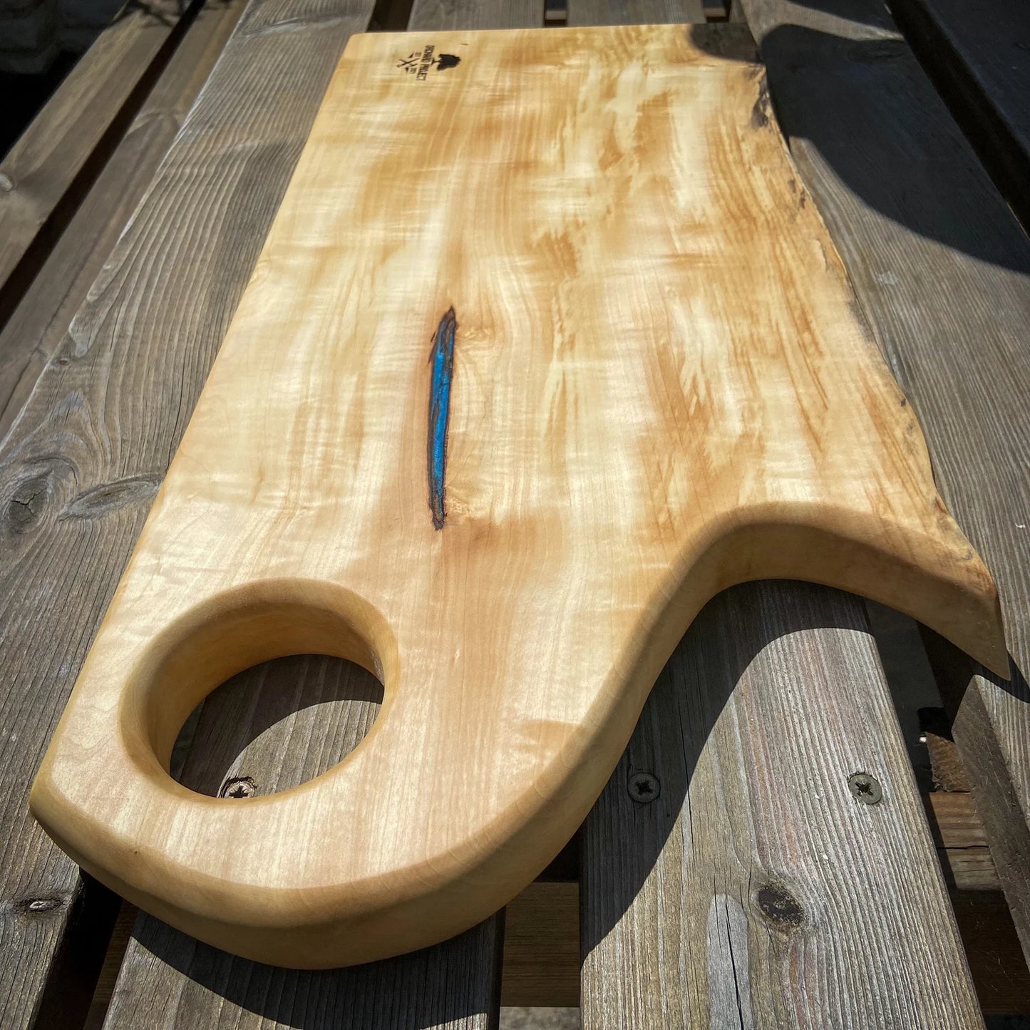 Extra Large Horse Chestnut Wood and Blue Epoxy Resin Charcuterie Board