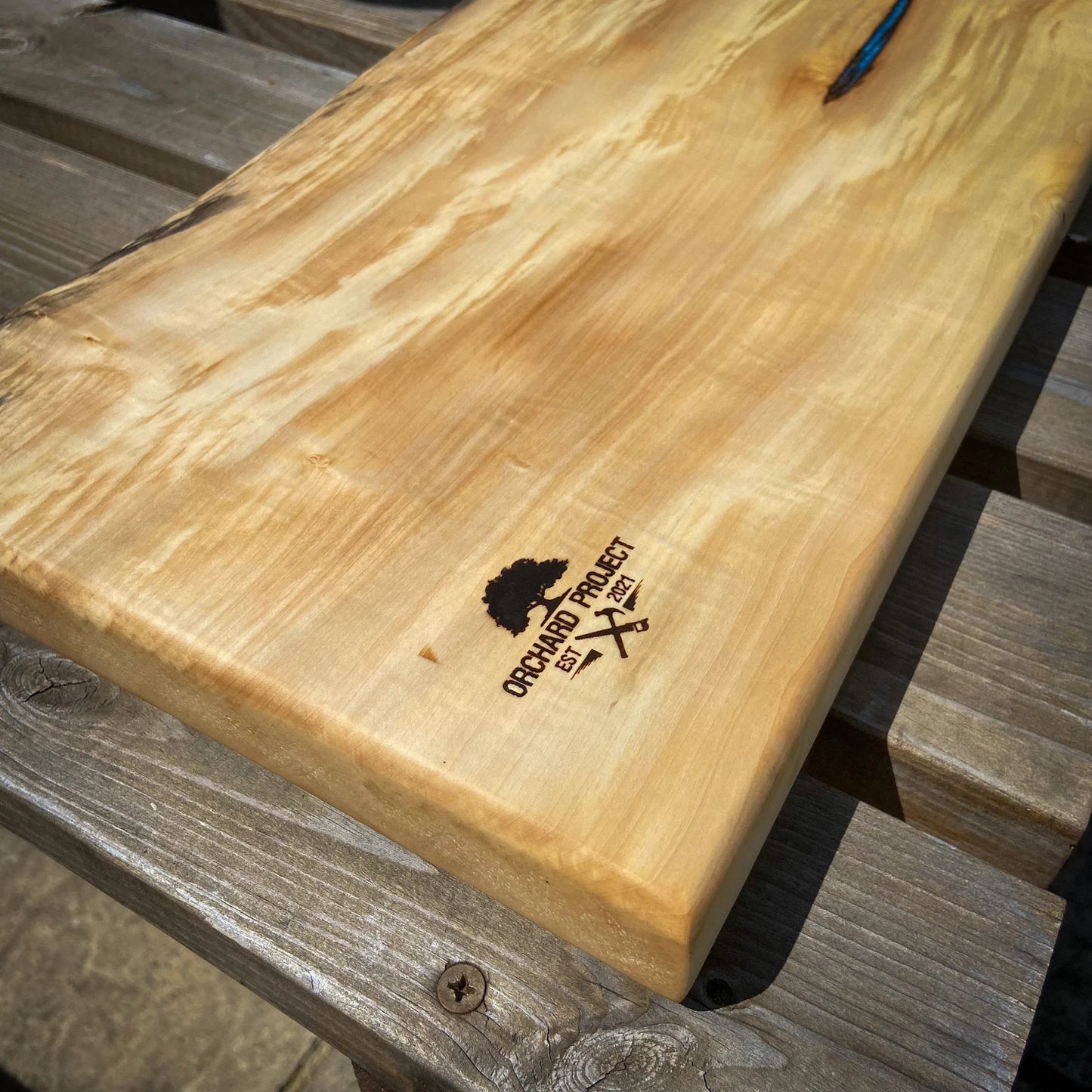 Extra Large Horse Chestnut Wood and Blue Epoxy Resin Charcuterie Board