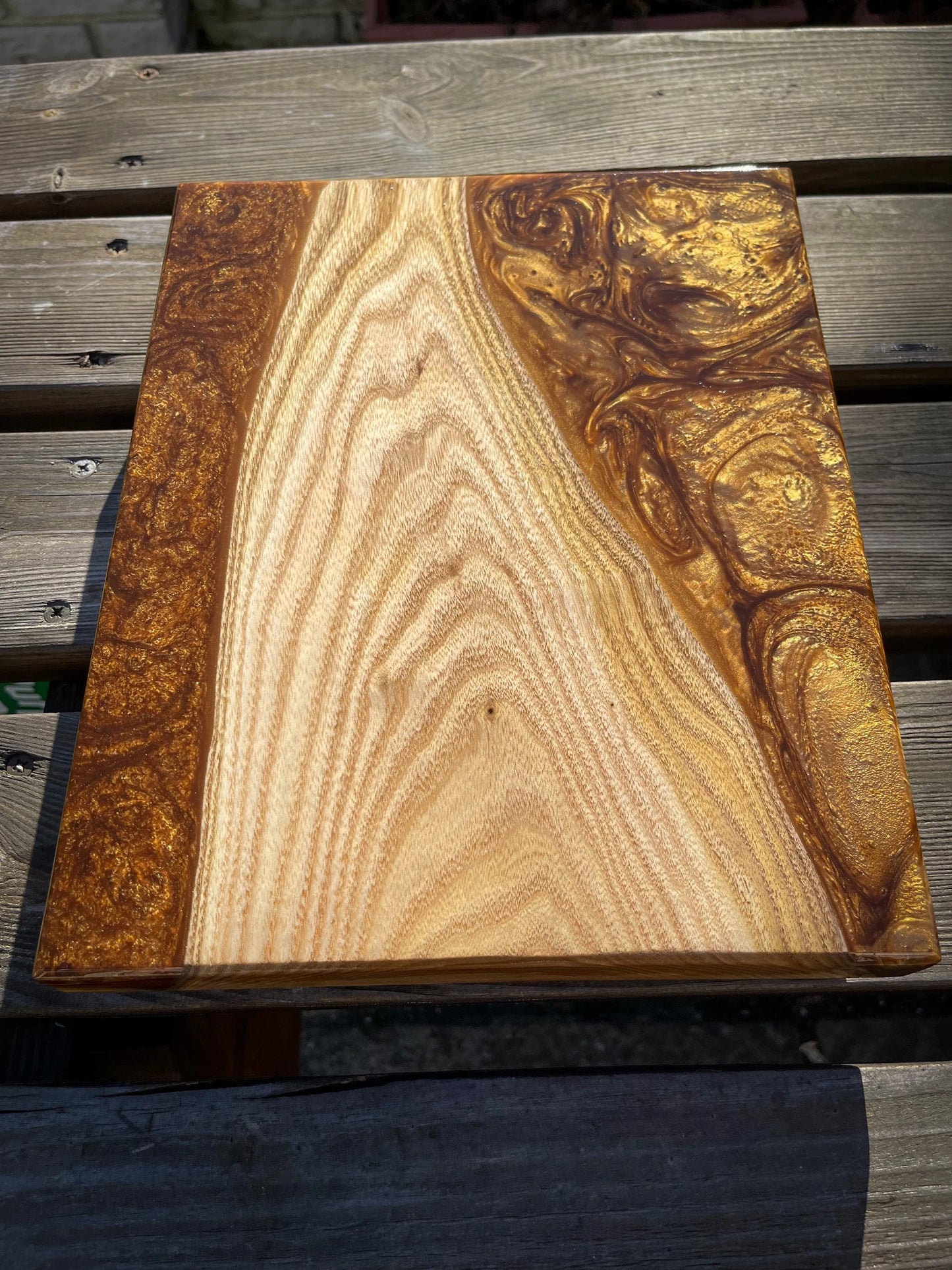 Medium Catalpa Wood and Golden Caramel Epoxy Resin Charcuterie Board