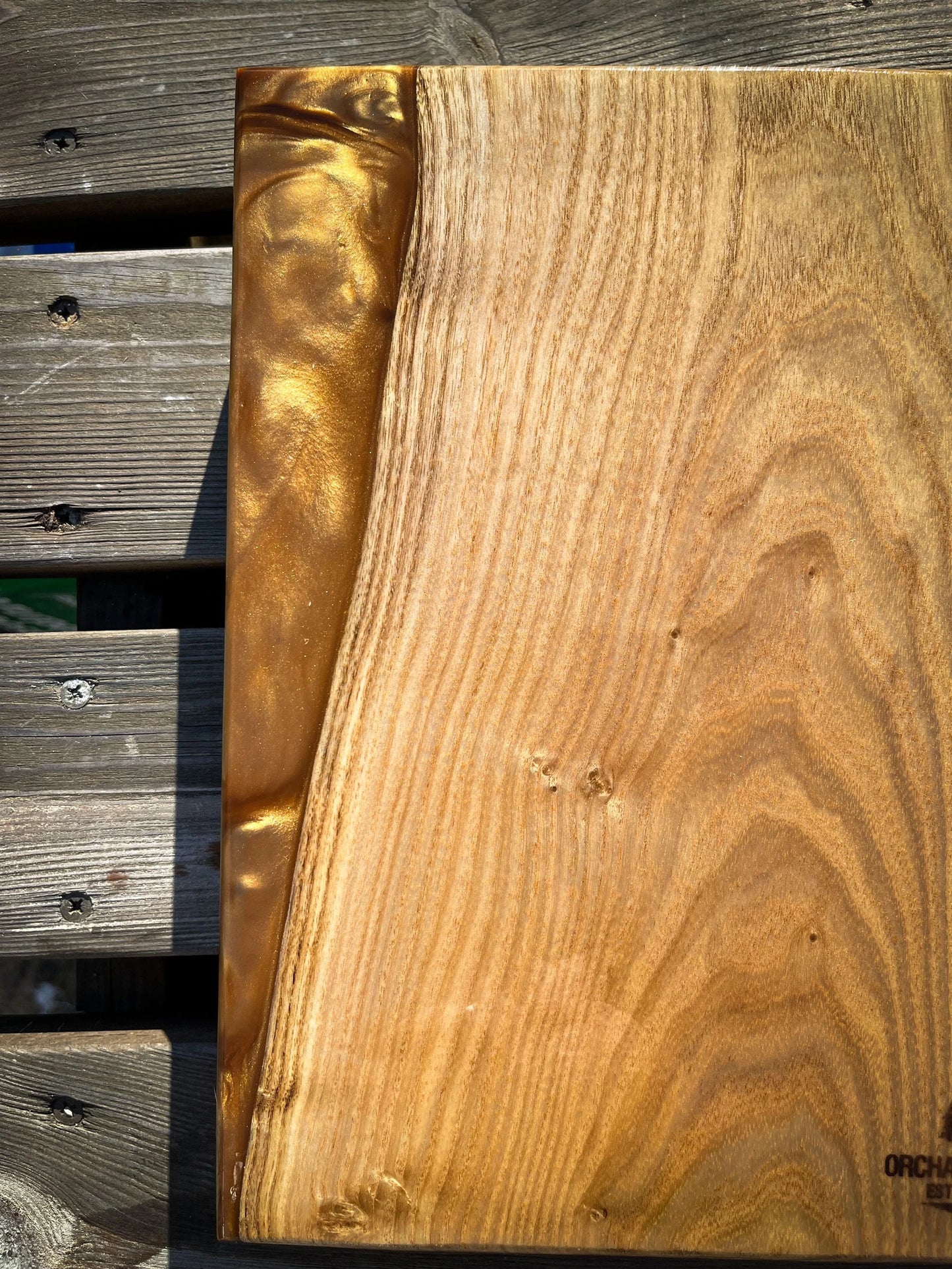 Medium Catalpa Wood and Golden Caramel Epoxy Resin Charcuterie Board