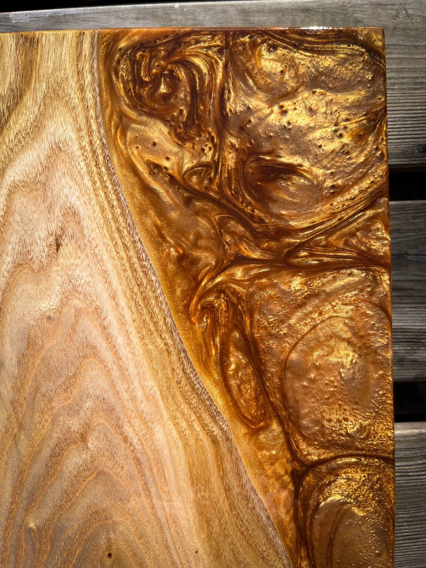 Medium Catalpa Wood and Golden Caramel Epoxy Resin Charcuterie Board