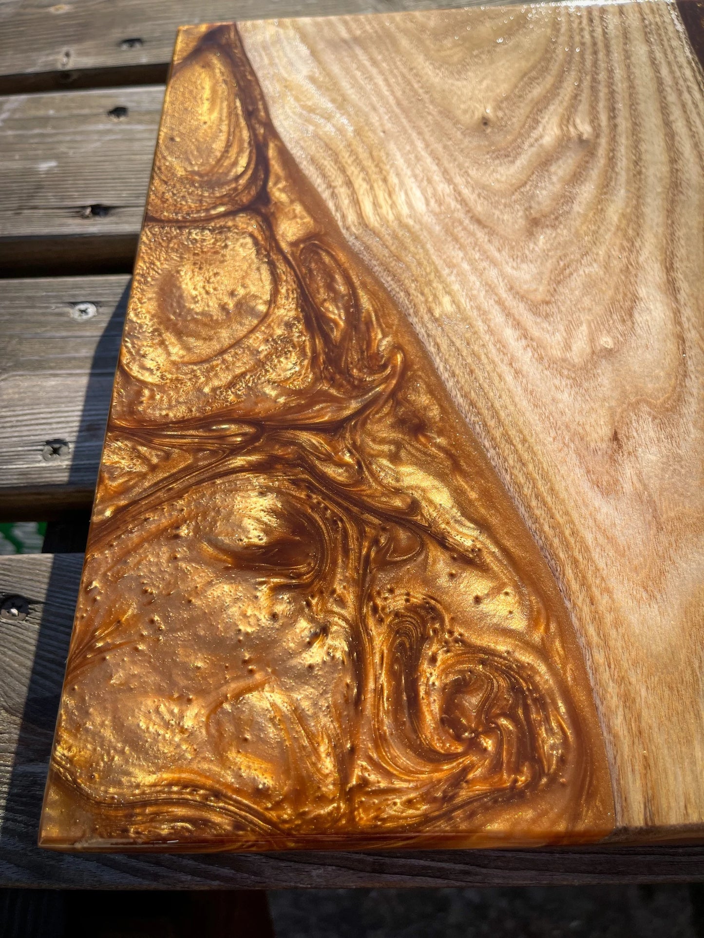 Medium Catalpa Wood and Golden Caramel Epoxy Resin Charcuterie Board