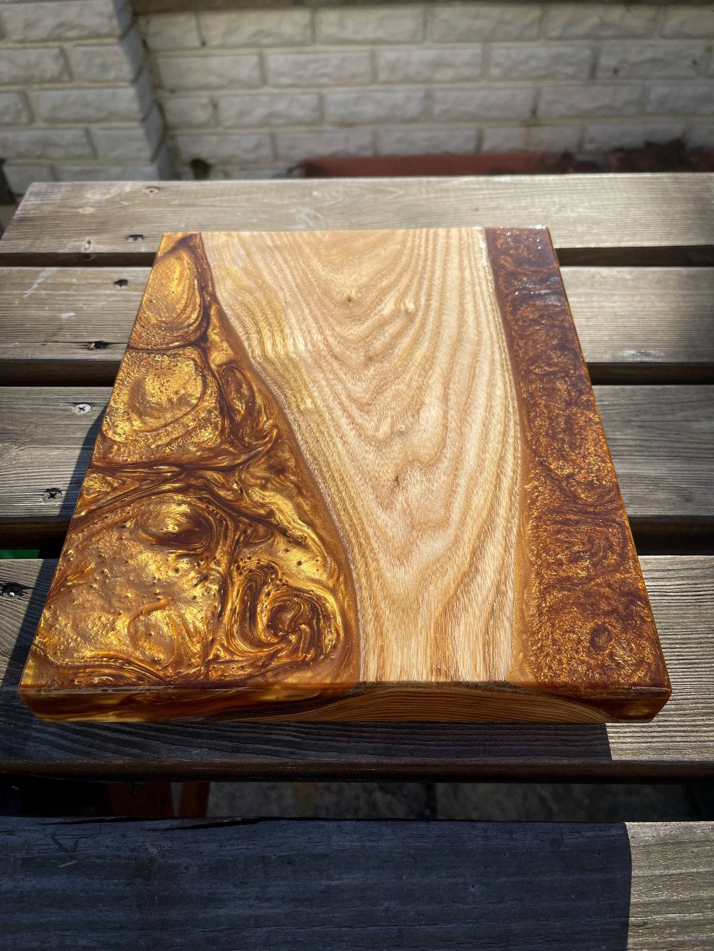 Medium Catalpa Wood and Golden Caramel Epoxy Resin Charcuterie Board