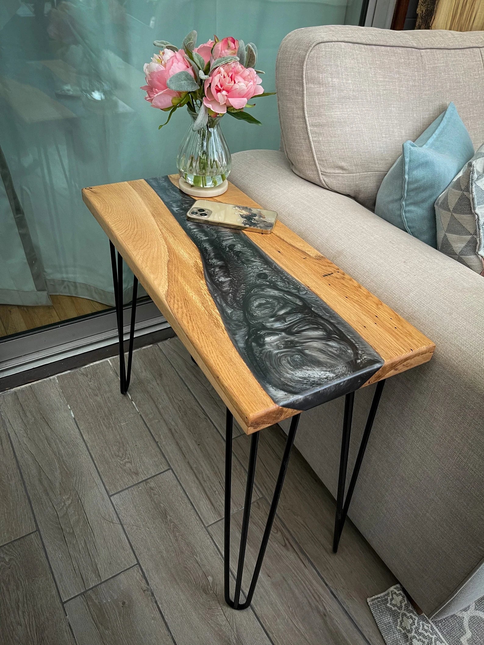 Green Epoxy Tabletop, Epoxy Side Table, Epoxy Bedroom Table, Resin Console  Table