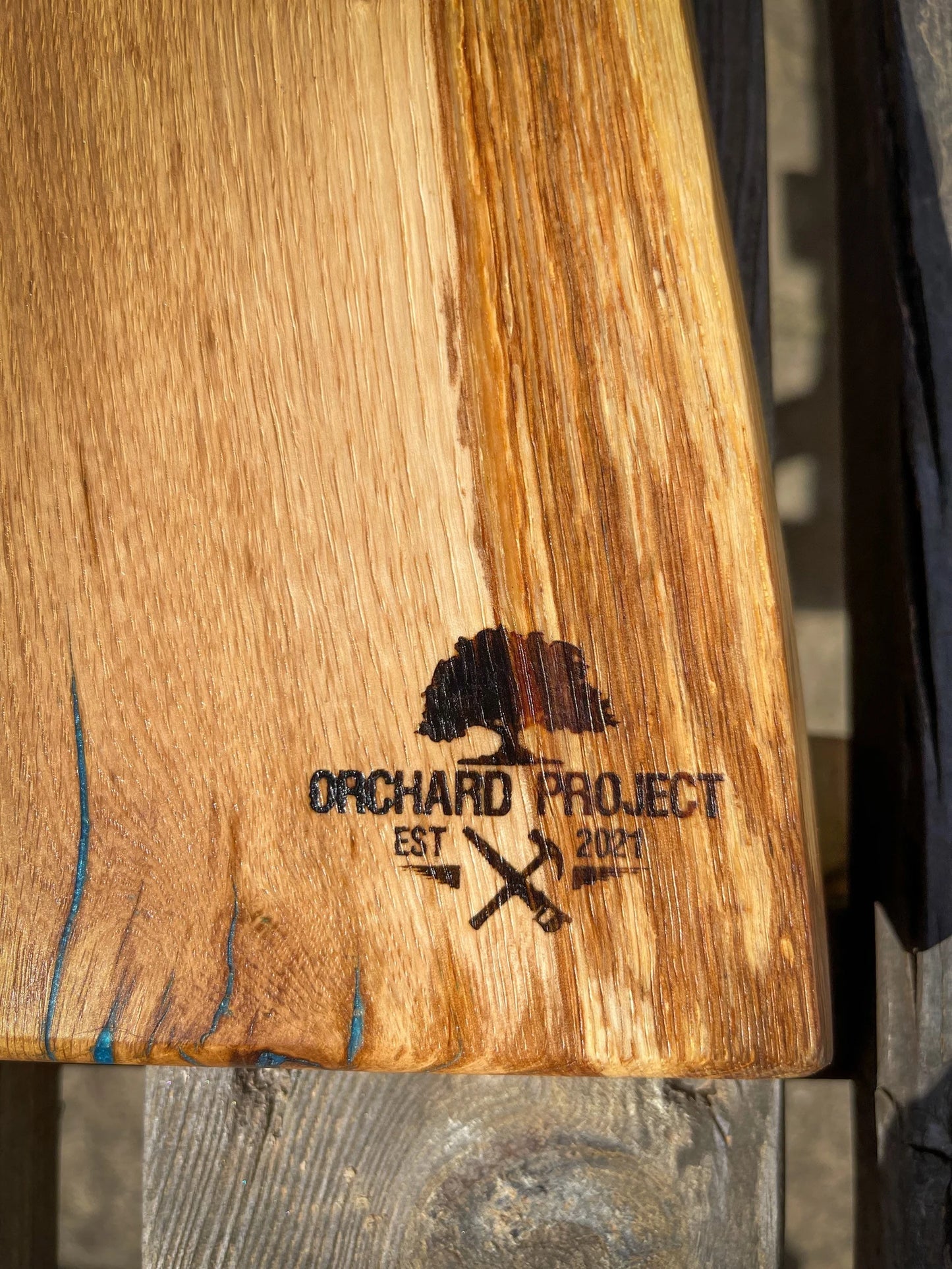 Medium Oak Wood and Blue Epoxy Resin Charcuterie Board