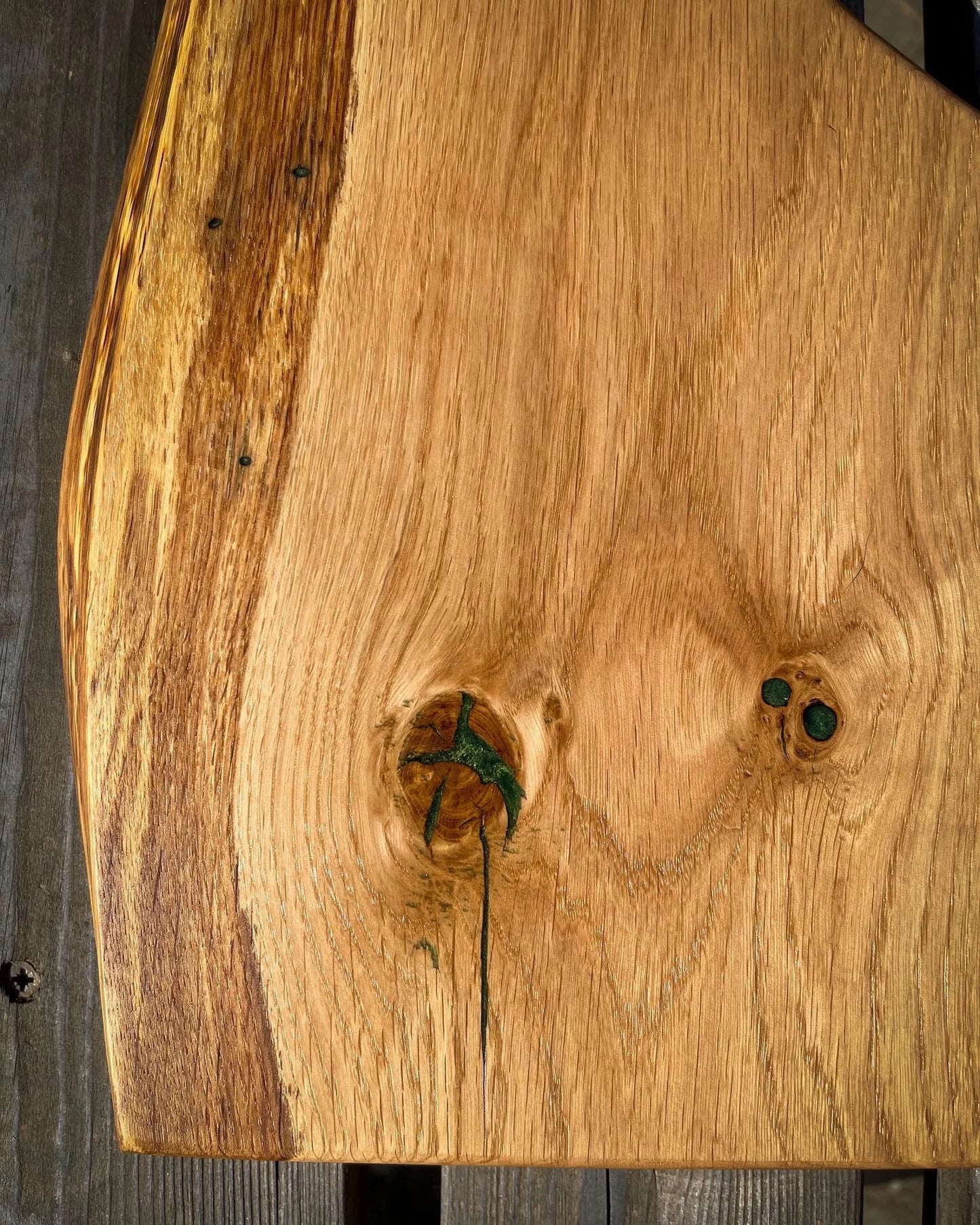 Medium Oak Wood and Dragon's Gold Green Epoxy Resin Charcuterie Board
