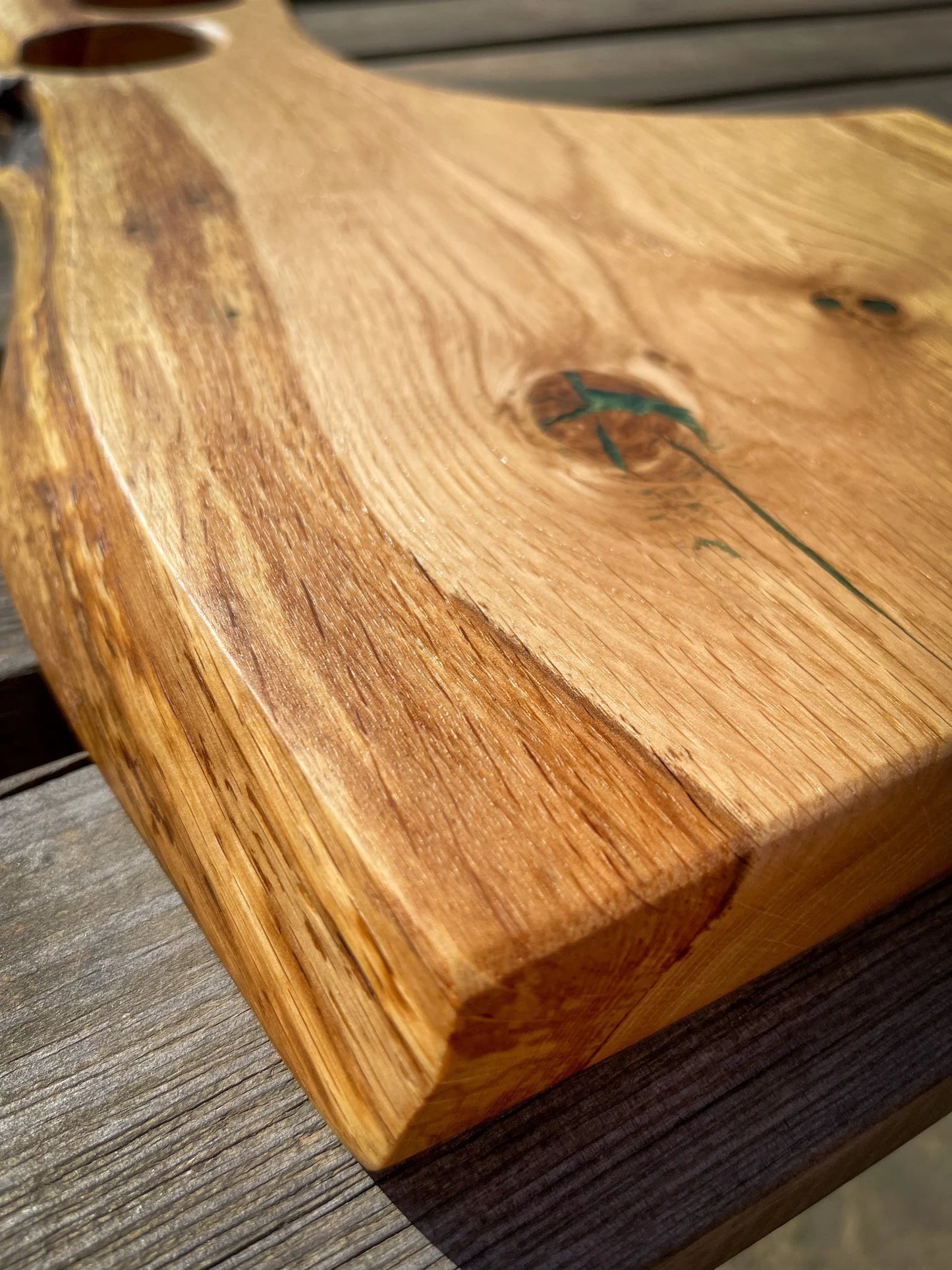 Medium Oak Wood and Dragon's Gold Green Epoxy Resin Charcuterie Board