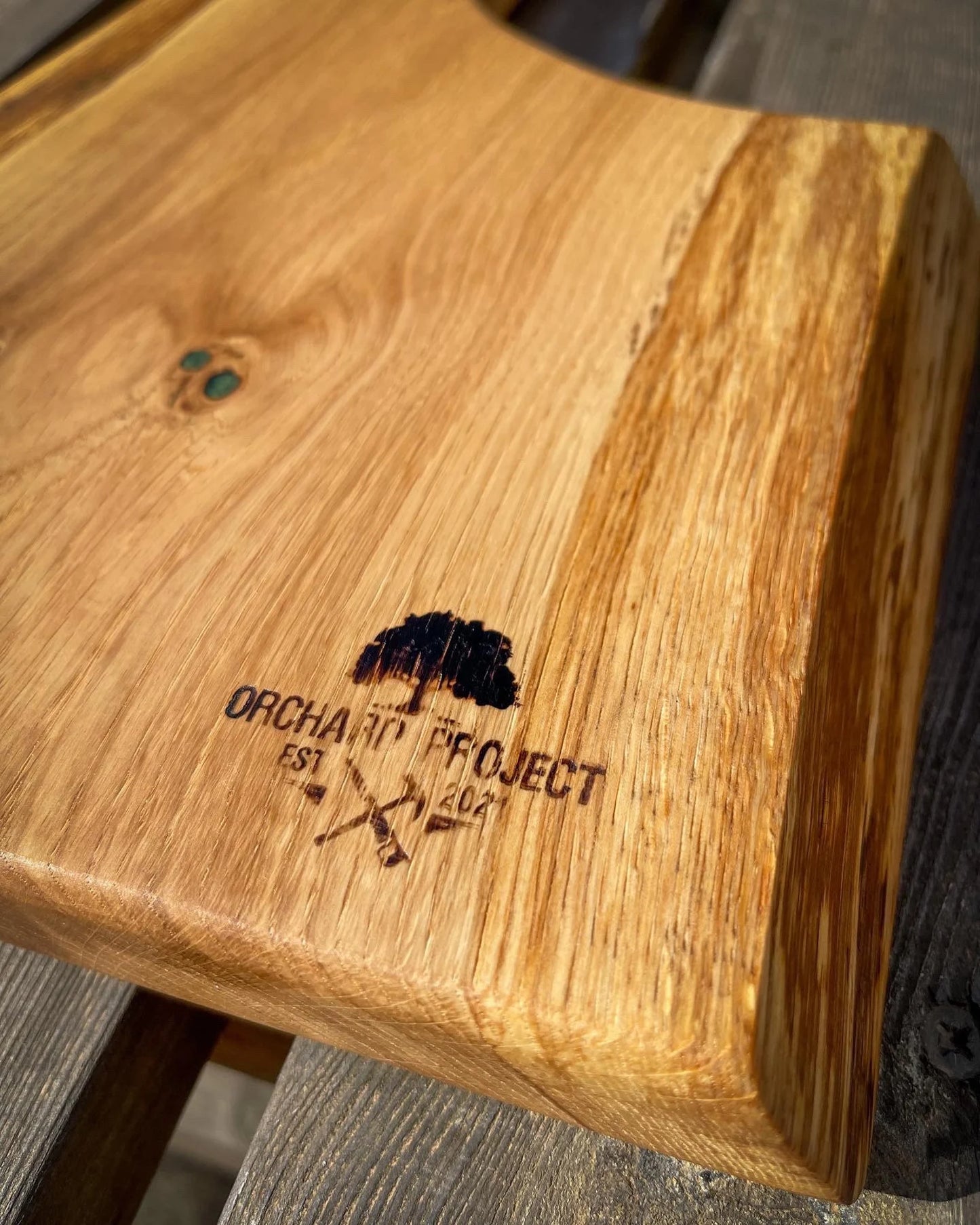 Medium Oak Wood and Dragon's Gold Green Epoxy Resin Charcuterie Board