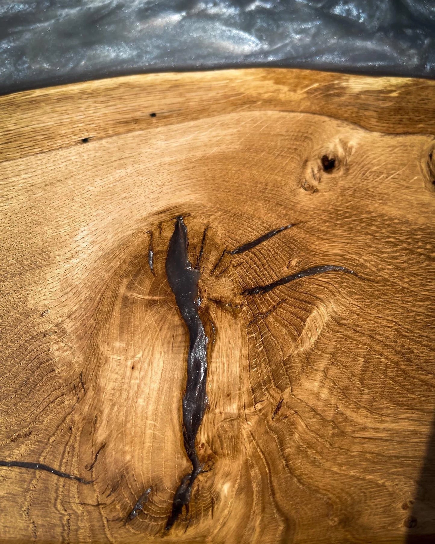 Sycamore Wood and Light Silver Epoxy Resin River Side Table