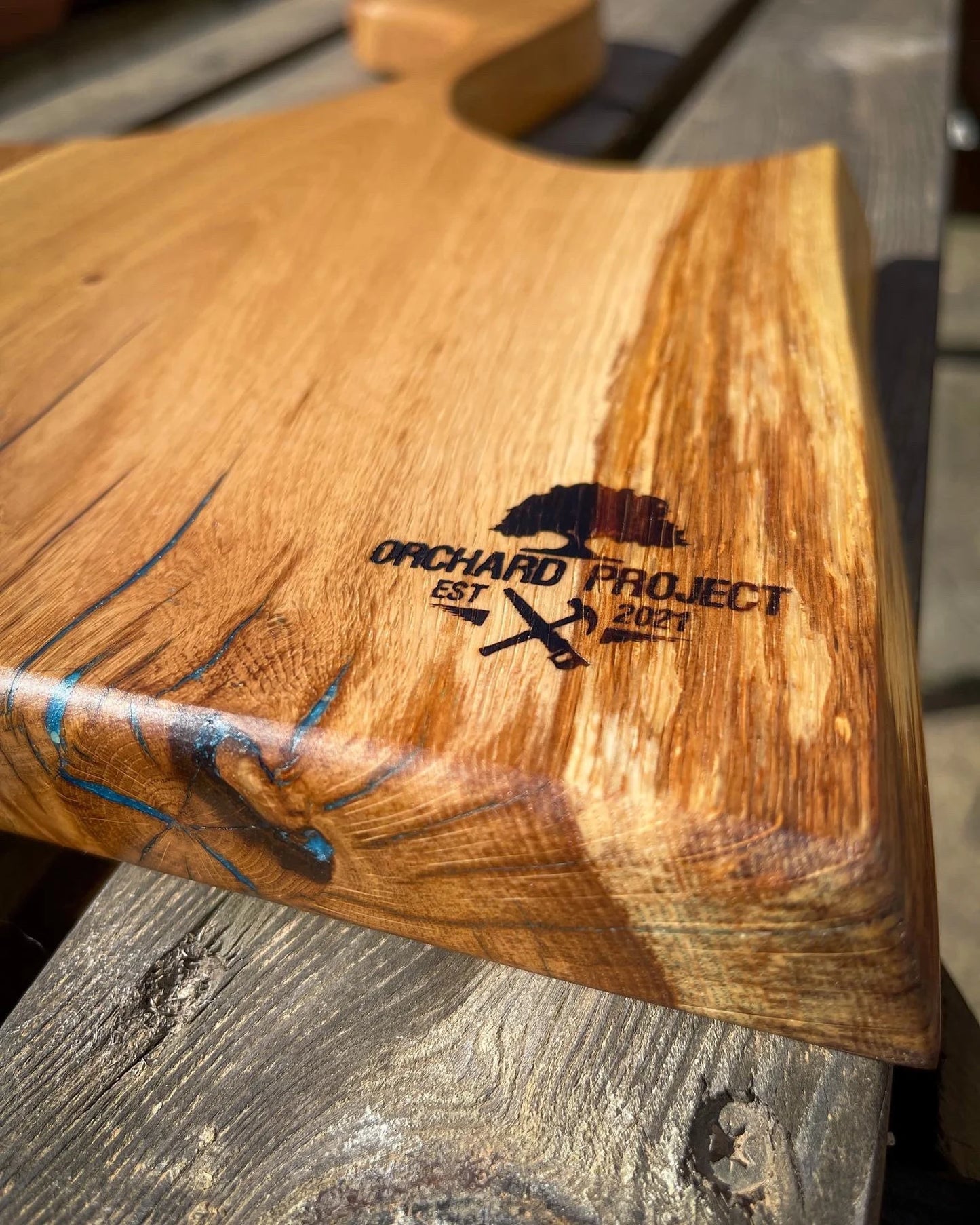 Medium Oak Wood and Blue Epoxy Resin Charcuterie Board