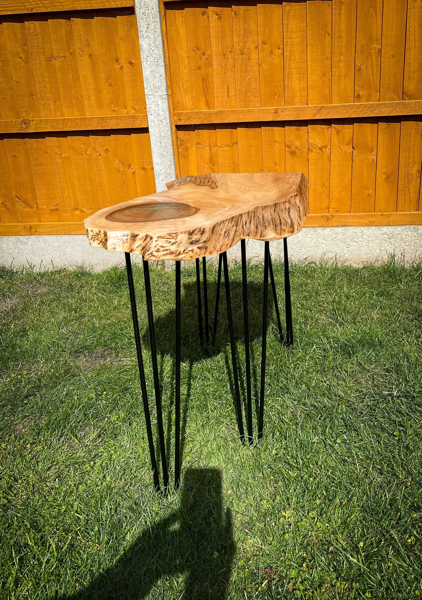 English Walnut and Pickled Green Epoxy Resin Side Table