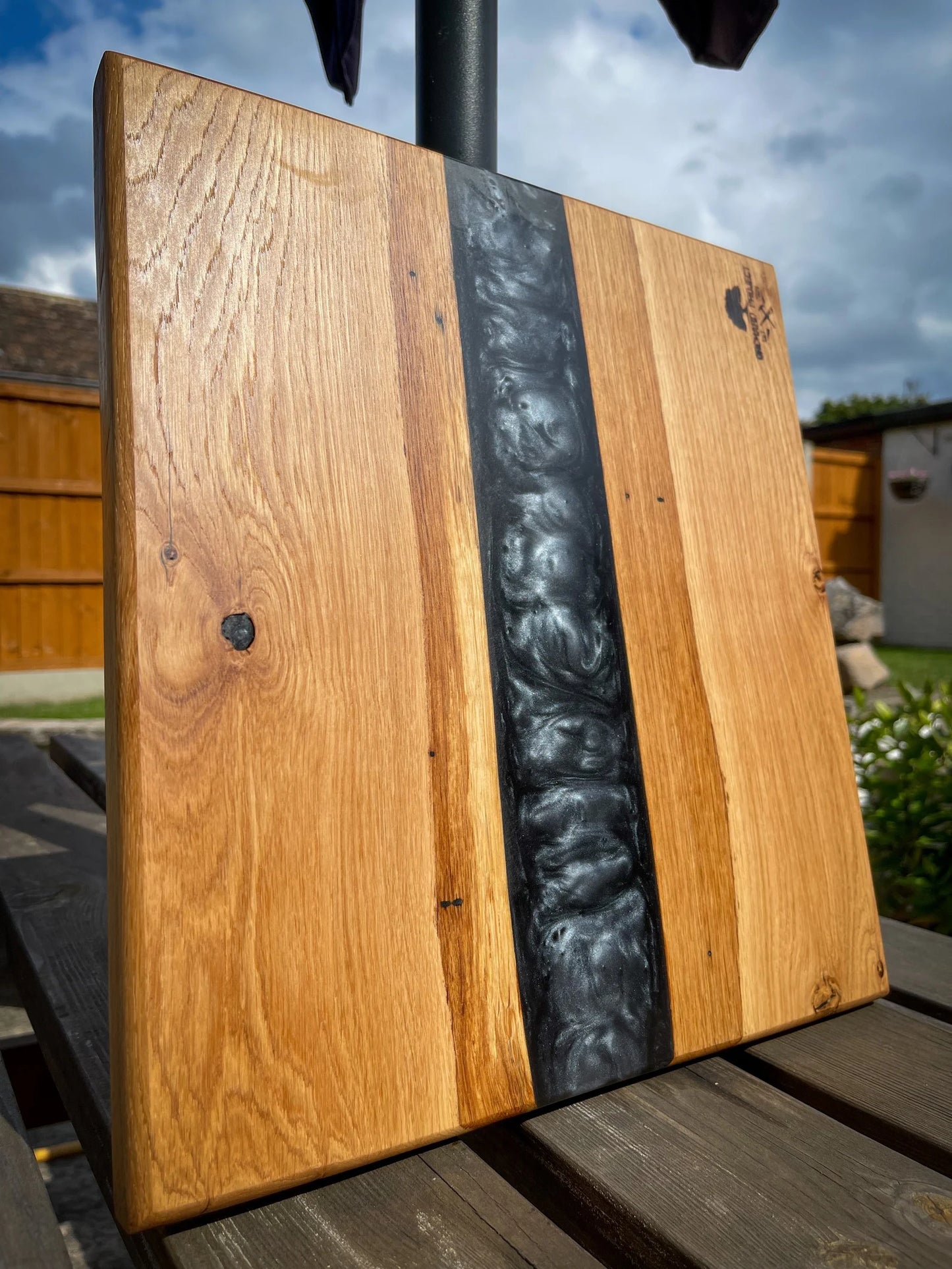 Medium Oak Wood and Smoked Black Epoxy Resin Charcuterie Board