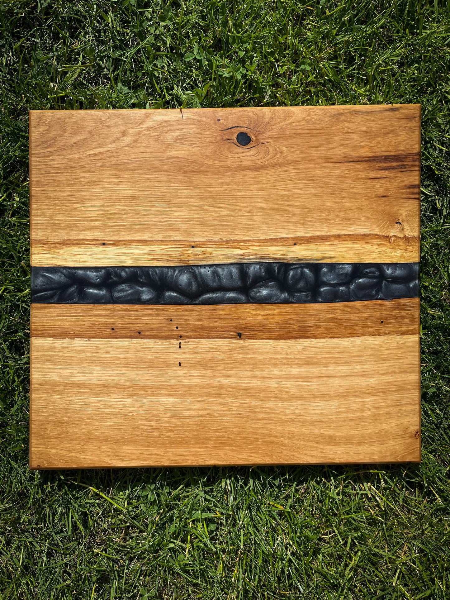 Medium Oak Wood and Smoked Black Epoxy Resin Charcuterie Board