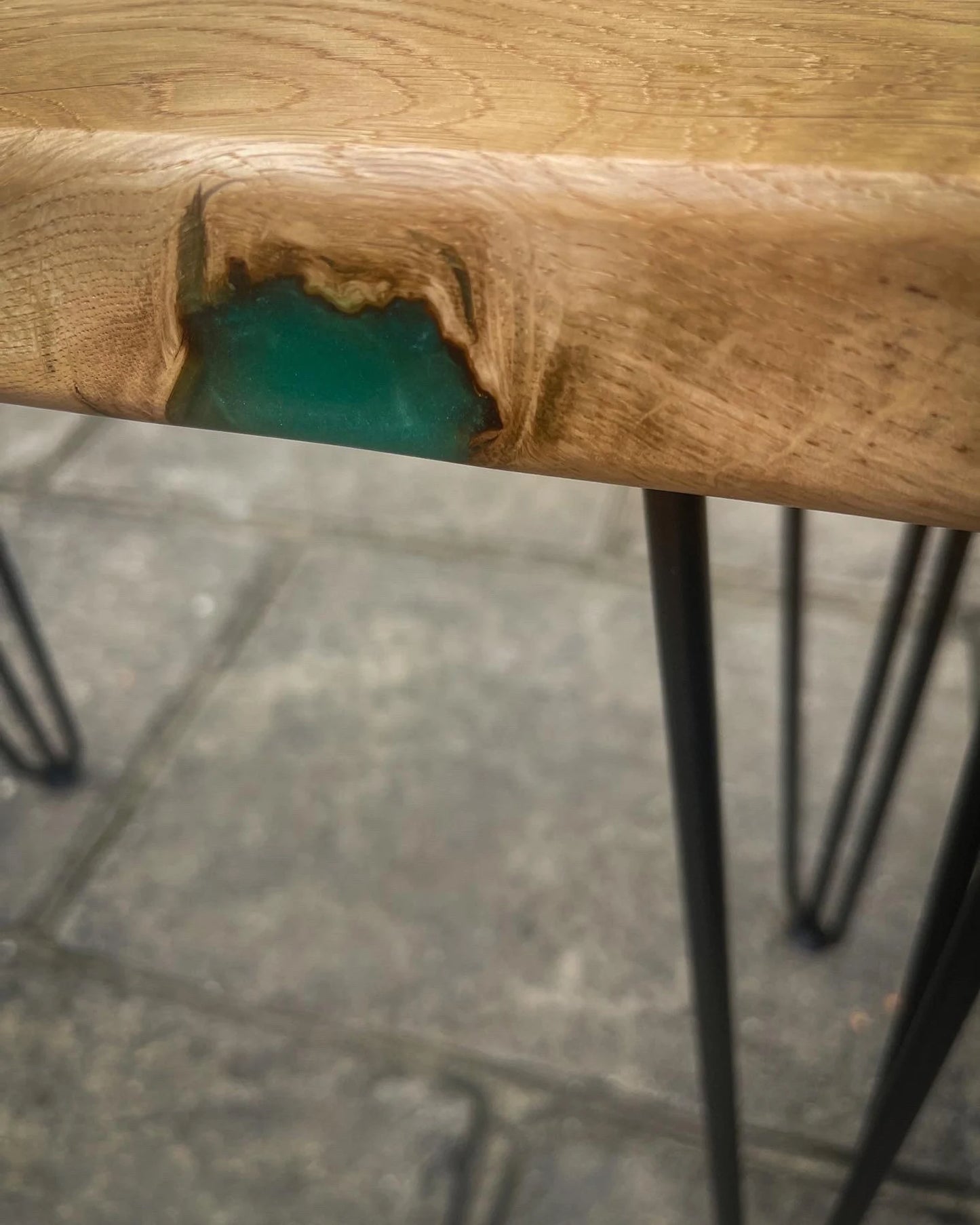Oak Wood and Green Epoxy Resin River Side Table