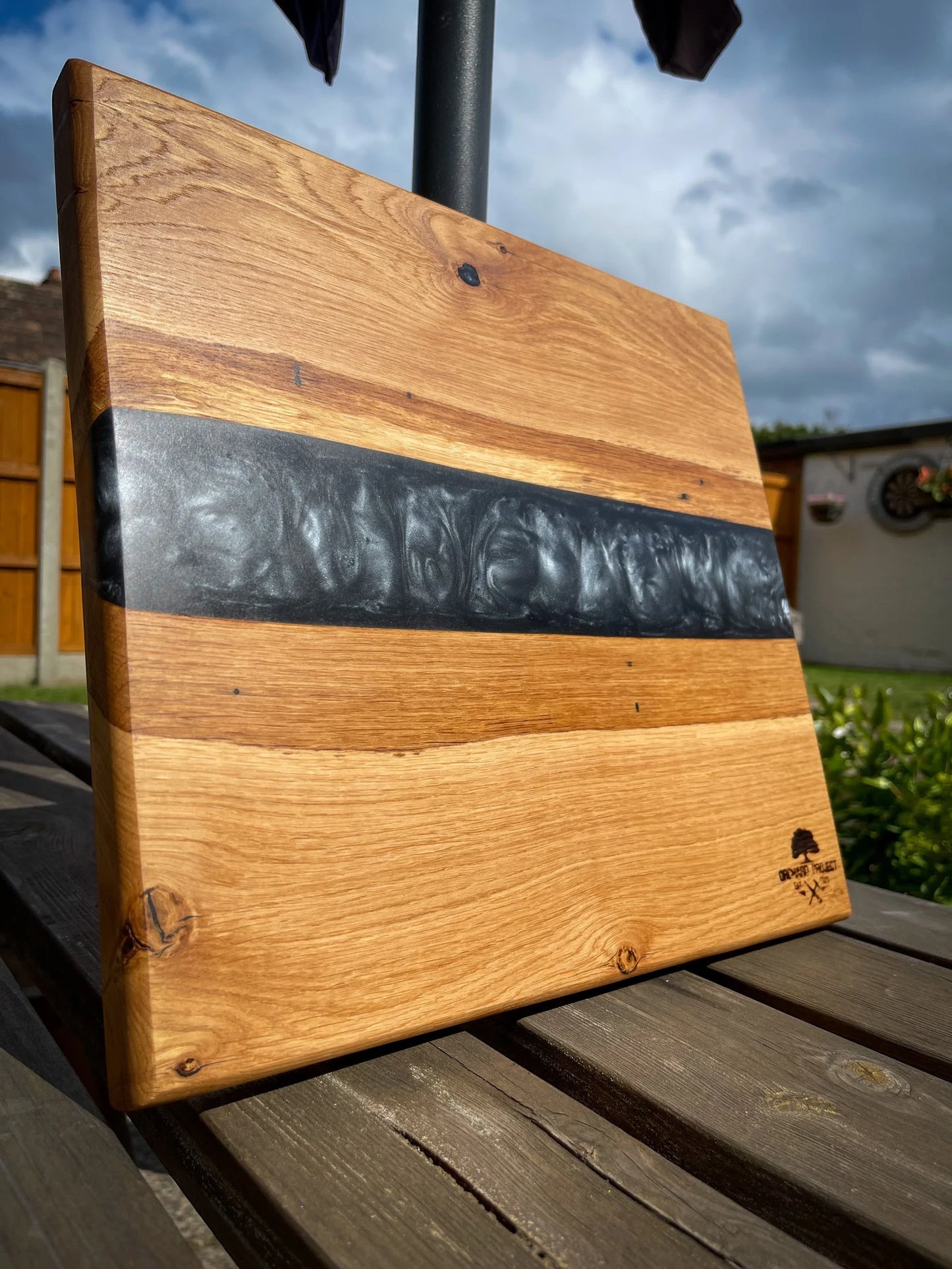 Medium Oak Wood and Smoked Black Epoxy Resin Charcuterie Board