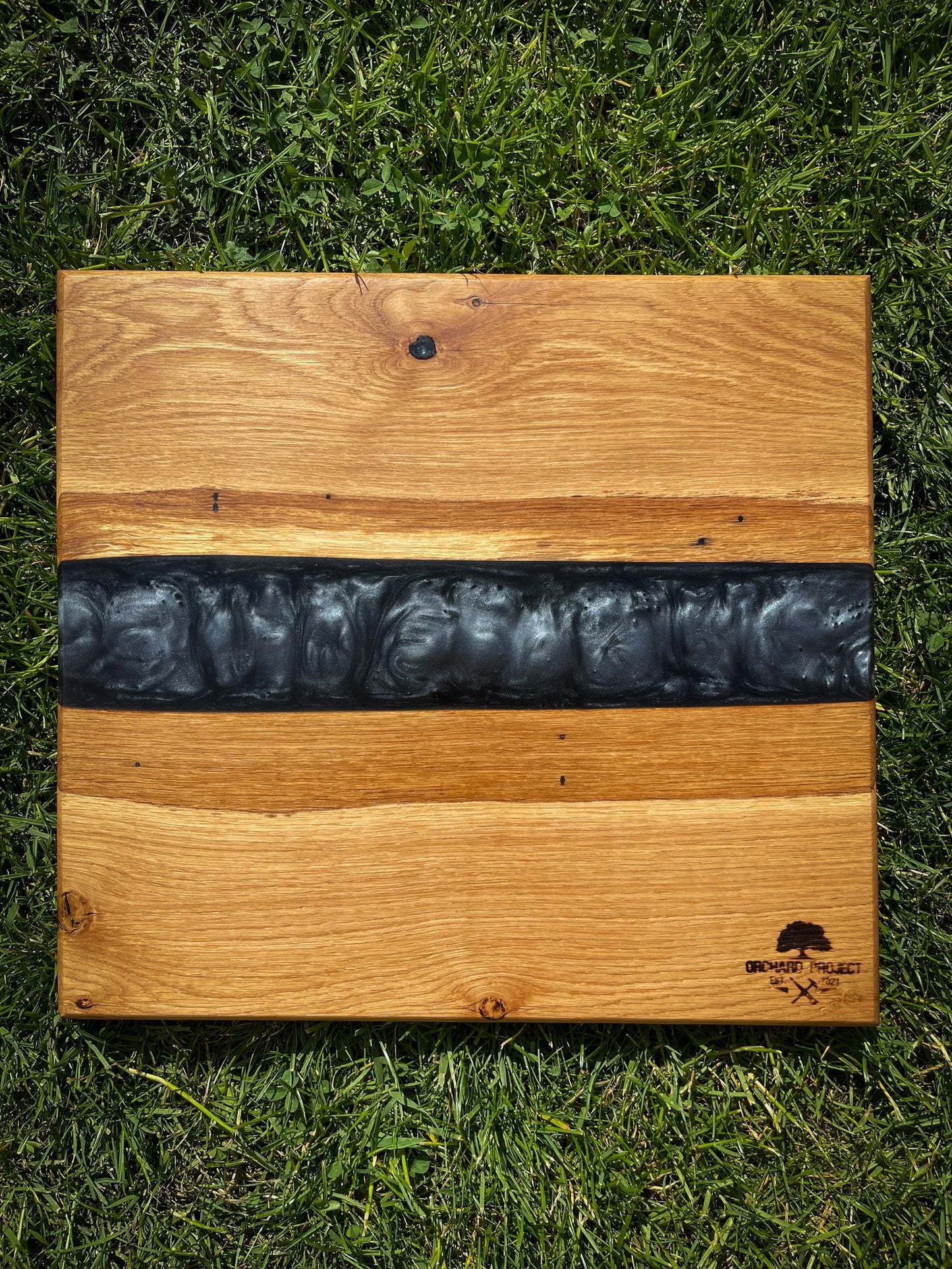 Medium Oak Wood and Smoked Black Epoxy Resin Charcuterie Board