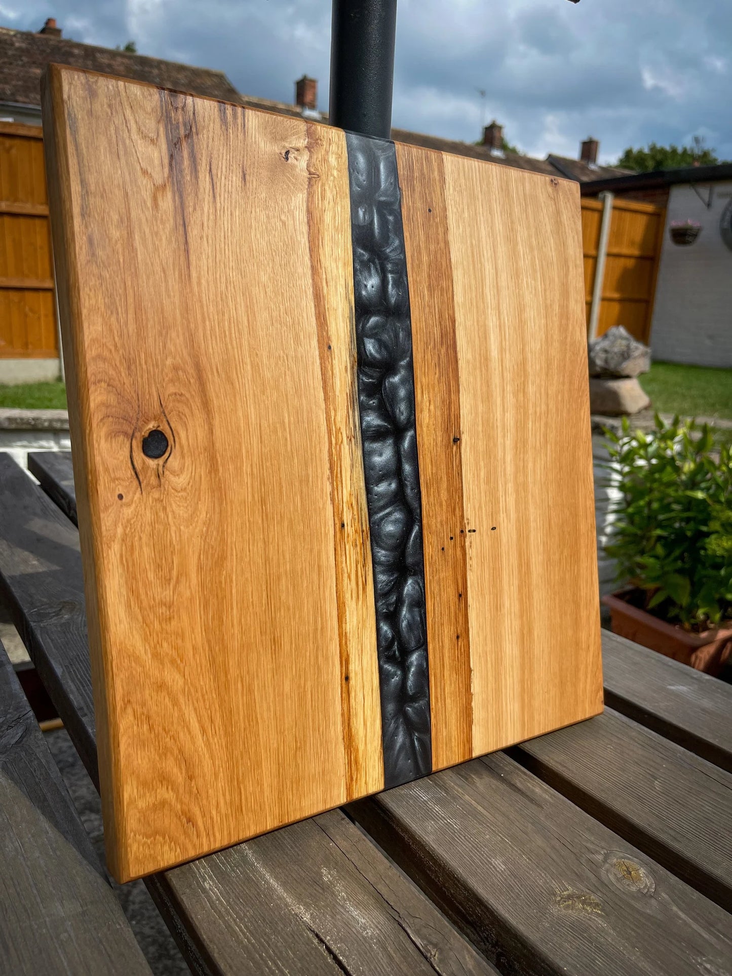 Medium Oak Wood and Smoked Black Epoxy Resin Charcuterie Board