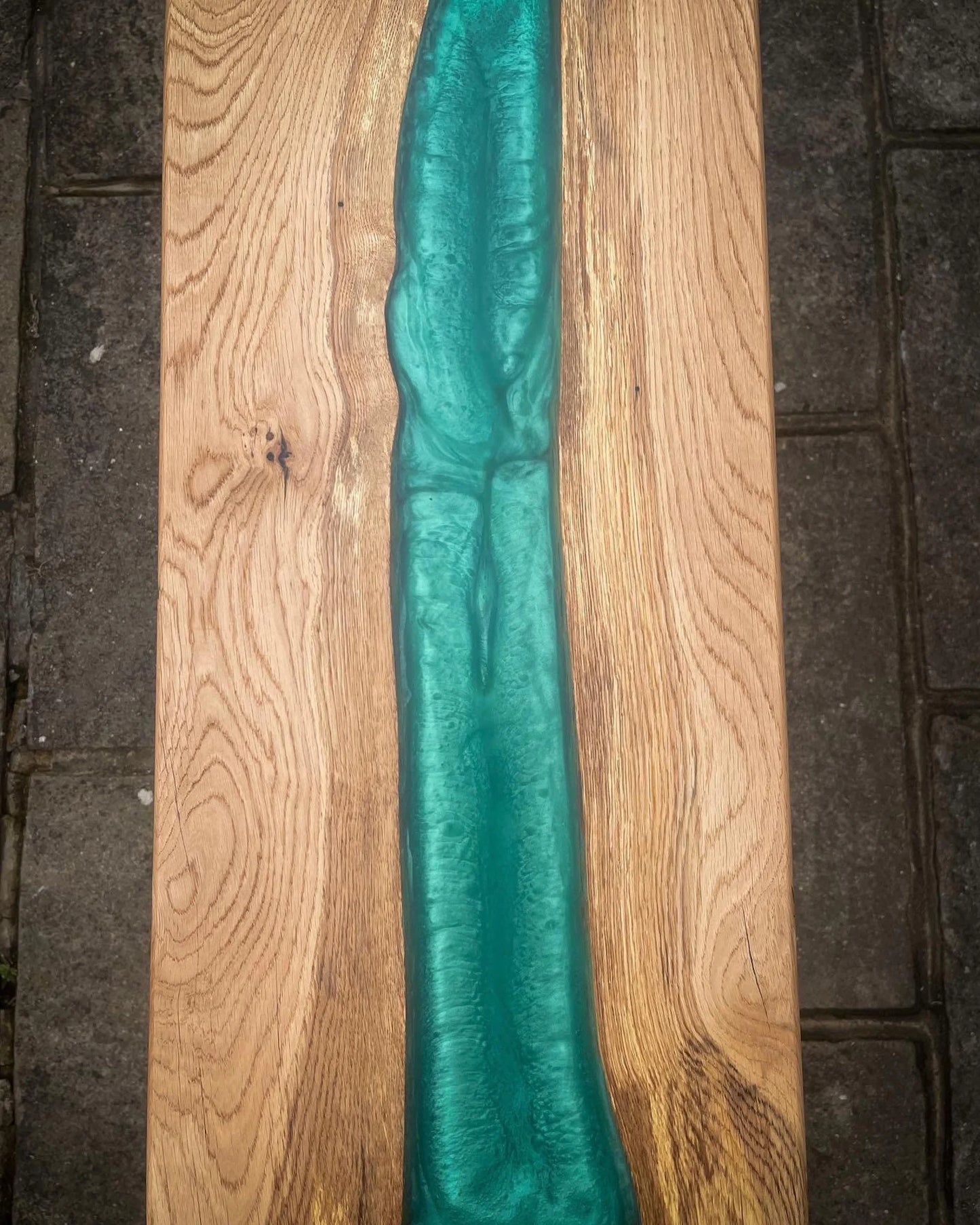 Oak Wood and Green Epoxy Resin River Side Table