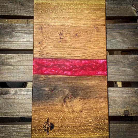 Large Oak Wood and Red Raspberry Epoxy Resin Charcuterie Board