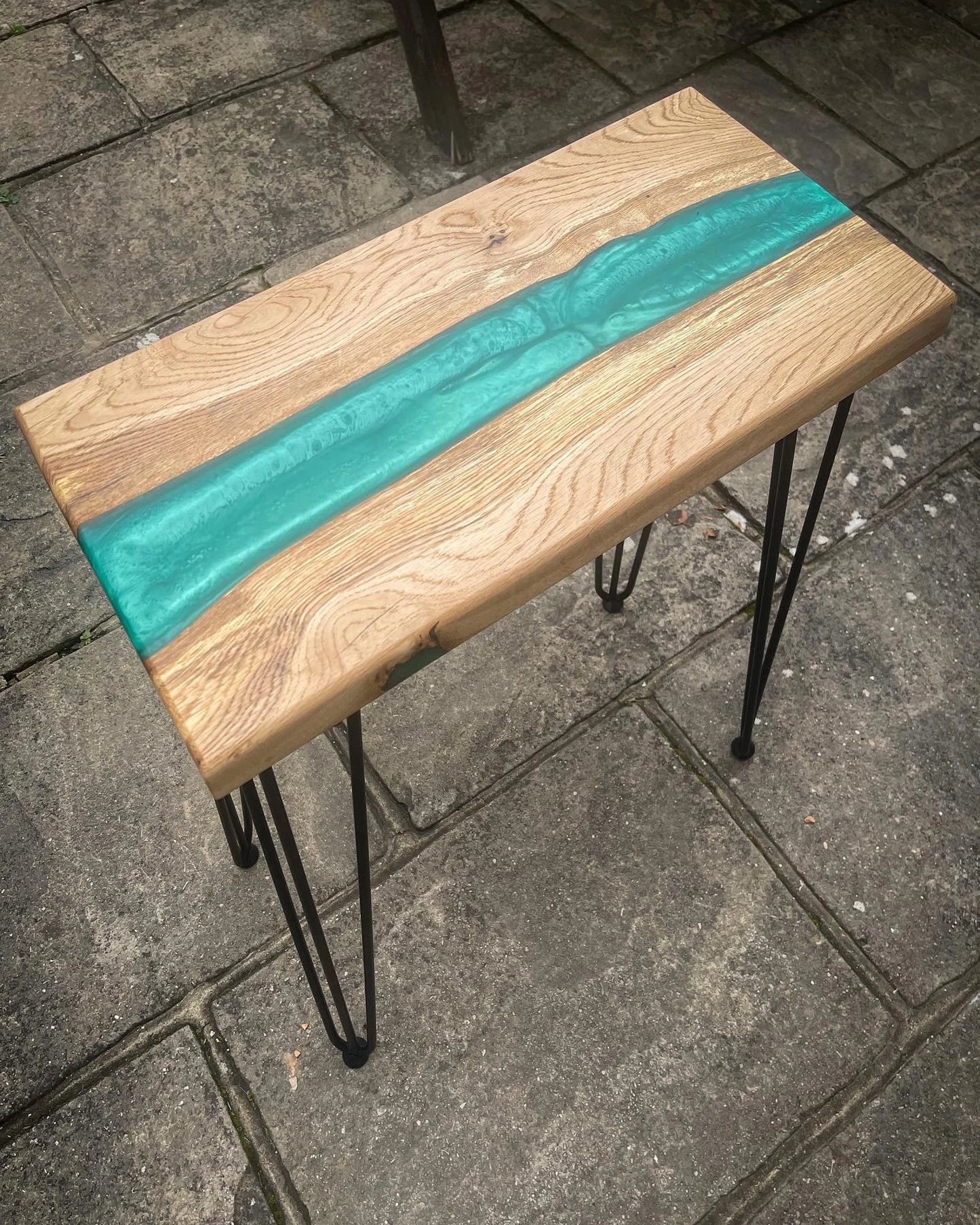 Oak Wood and Green Epoxy Resin River Side Table