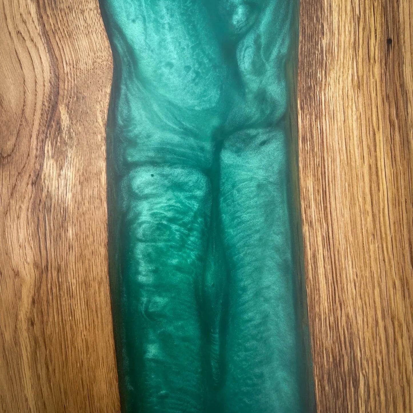 Oak Wood and Green Epoxy Resin River Side Table