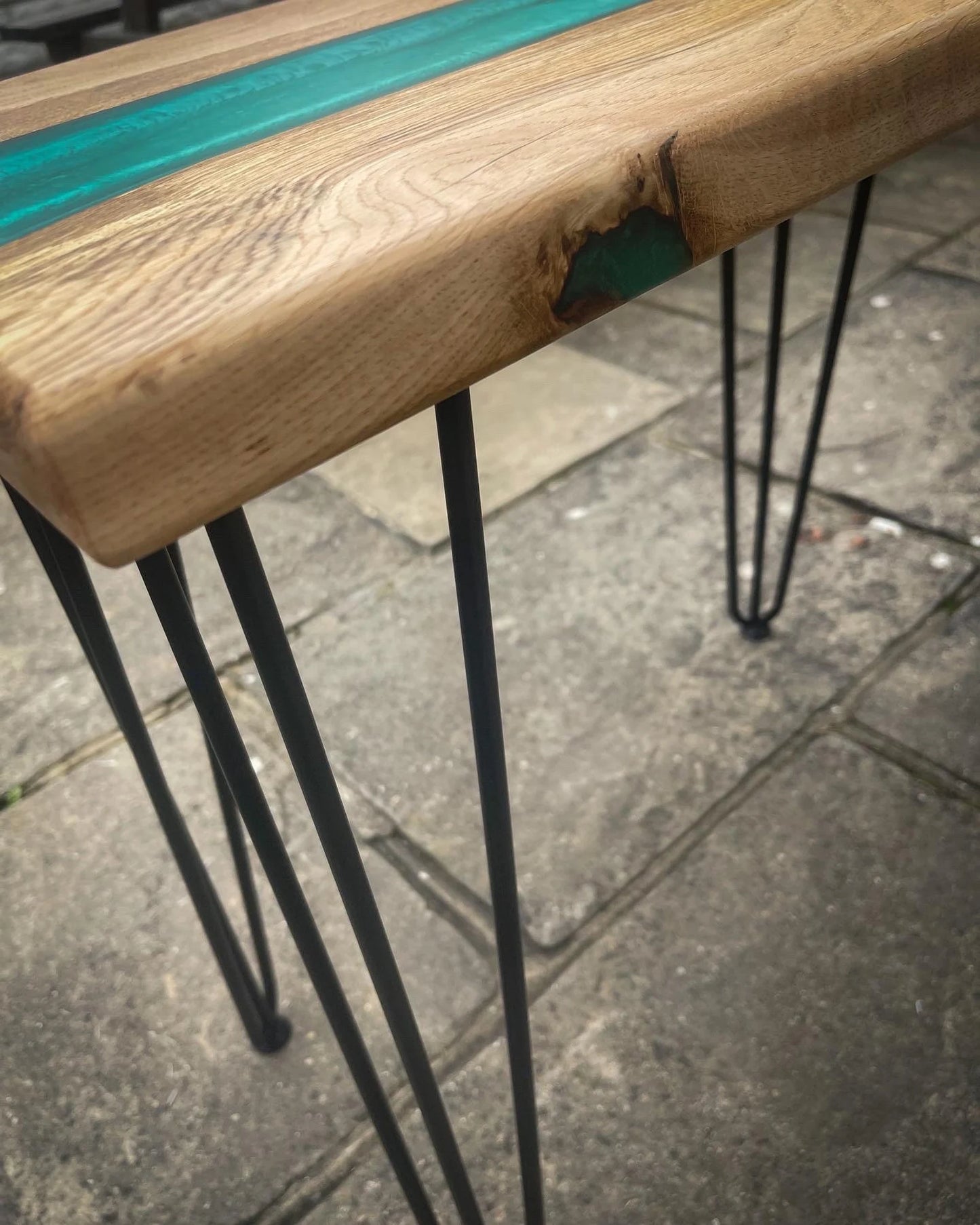 Oak Wood and Green Epoxy Resin River Side Table