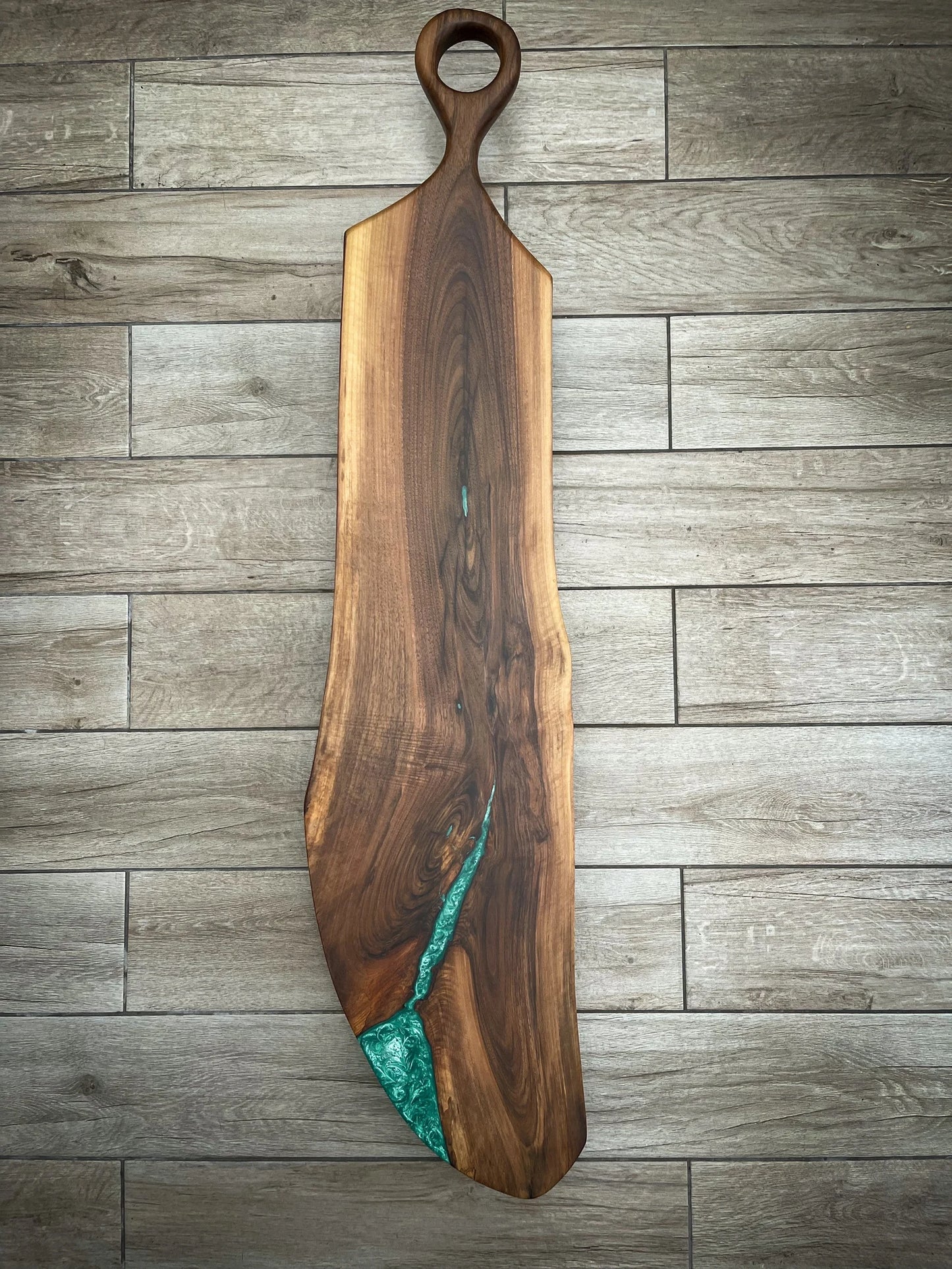 Extra Large Walnut Wood and Green Epoxy Resin Charcuterie Board