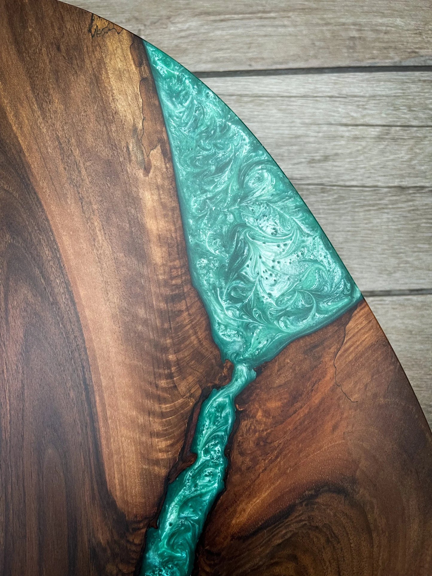 Extra Large Walnut Wood and Green Epoxy Resin Charcuterie Board