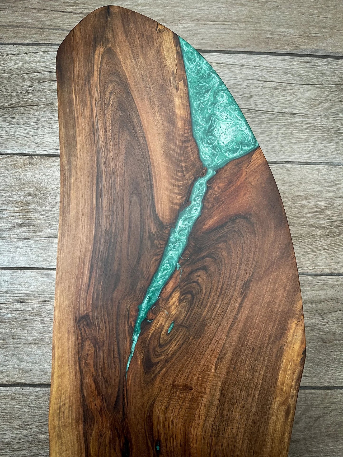 Extra Large Walnut Wood and Green Epoxy Resin Charcuterie Board
