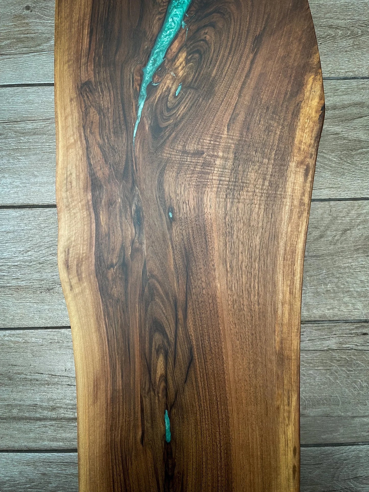 Extra Large Walnut Wood and Green Epoxy Resin Charcuterie Board
