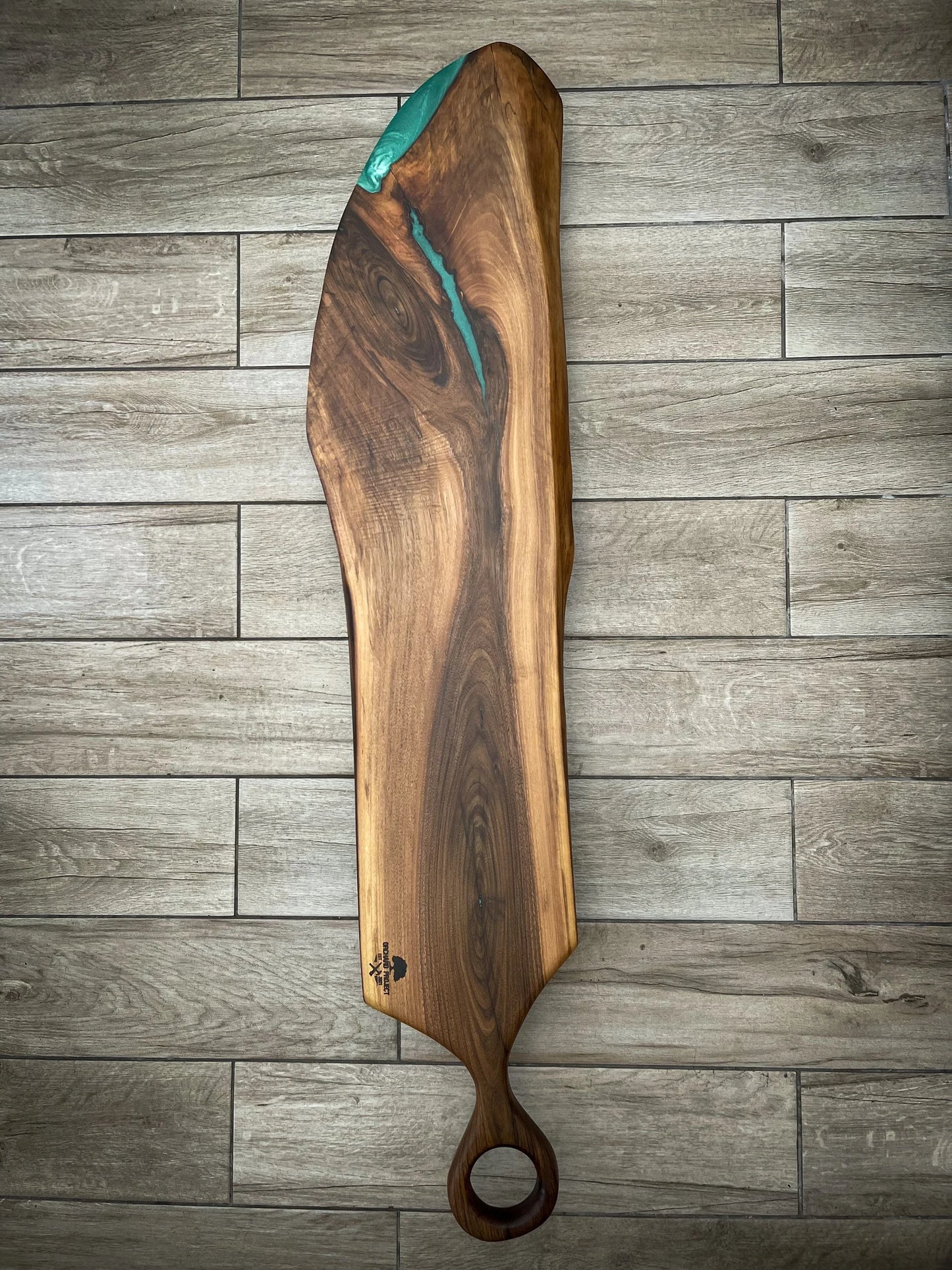 Extra Large Walnut Wood and Green Epoxy Resin Charcuterie Board