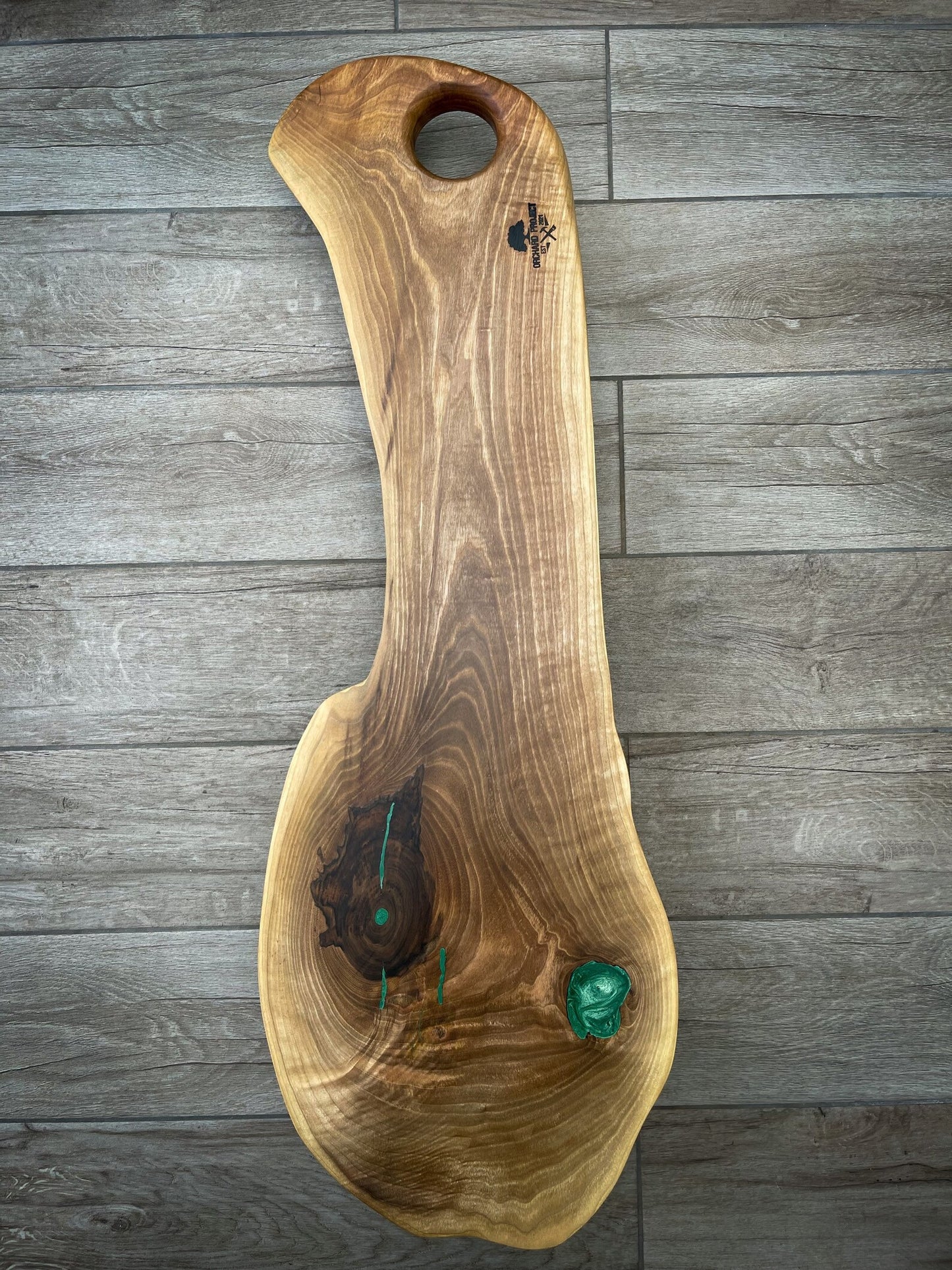 Extra Large Walnut Wood and Green Epoxy Resin Charcuterie Board