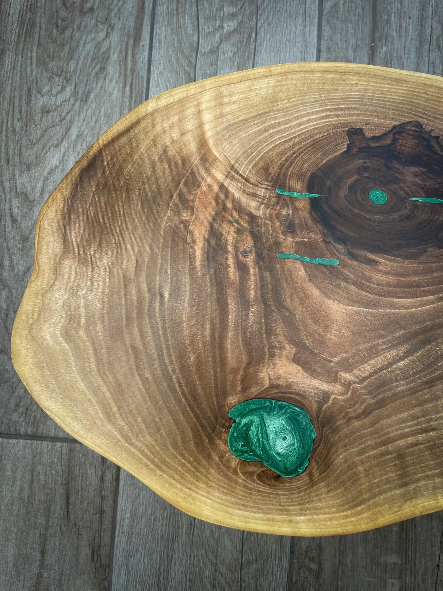 Extra Large Walnut Wood and Green Epoxy Resin Charcuterie Board