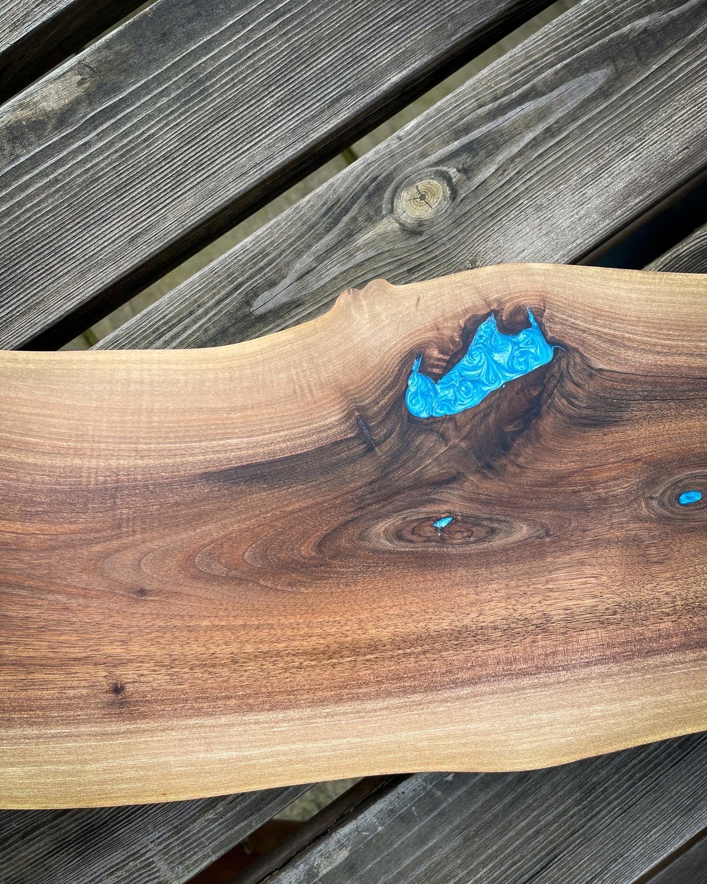 Extra Large Walnut Wood and Blue Epoxy Resin Charcuterie Board