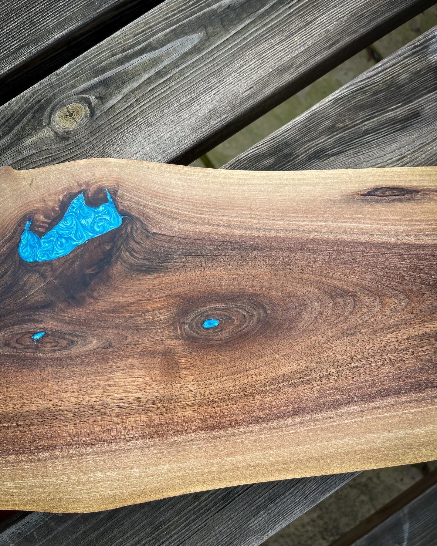 Extra Large Walnut Wood and Blue Epoxy Resin Charcuterie Board