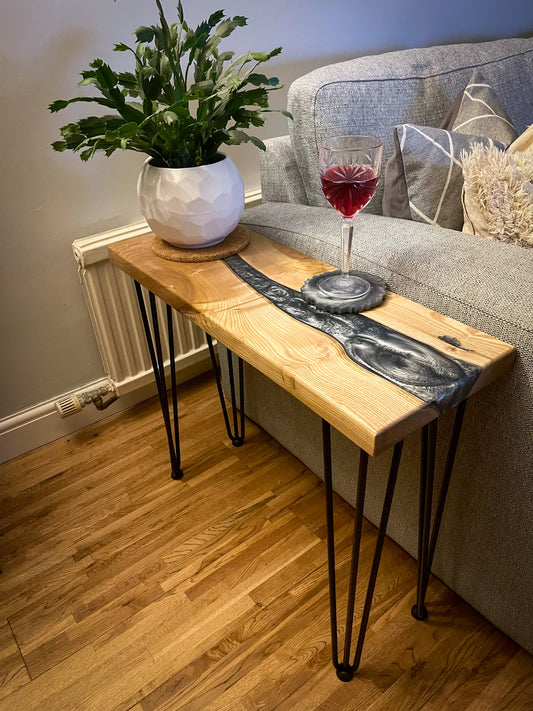 Catalpa Wood and Smoked Grey Epoxy Resin River Side Table