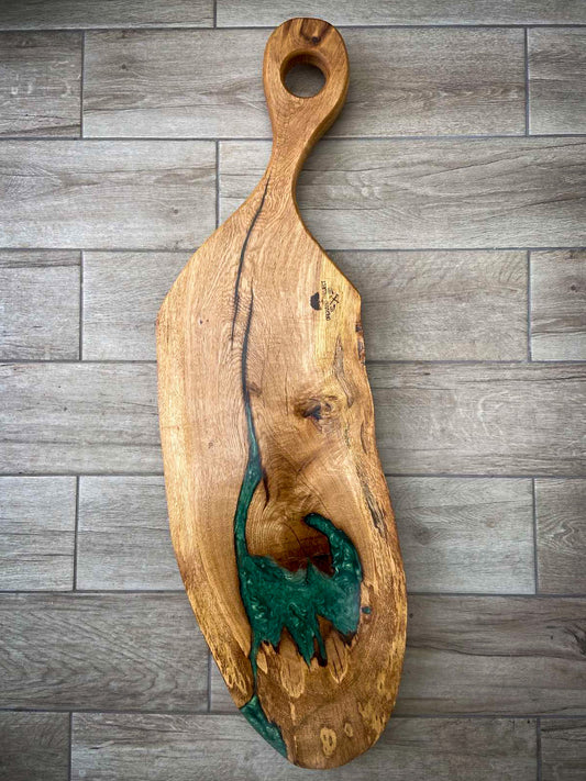 Extra Large Oak Wood and Green Epoxy Resin Charcuterie Board