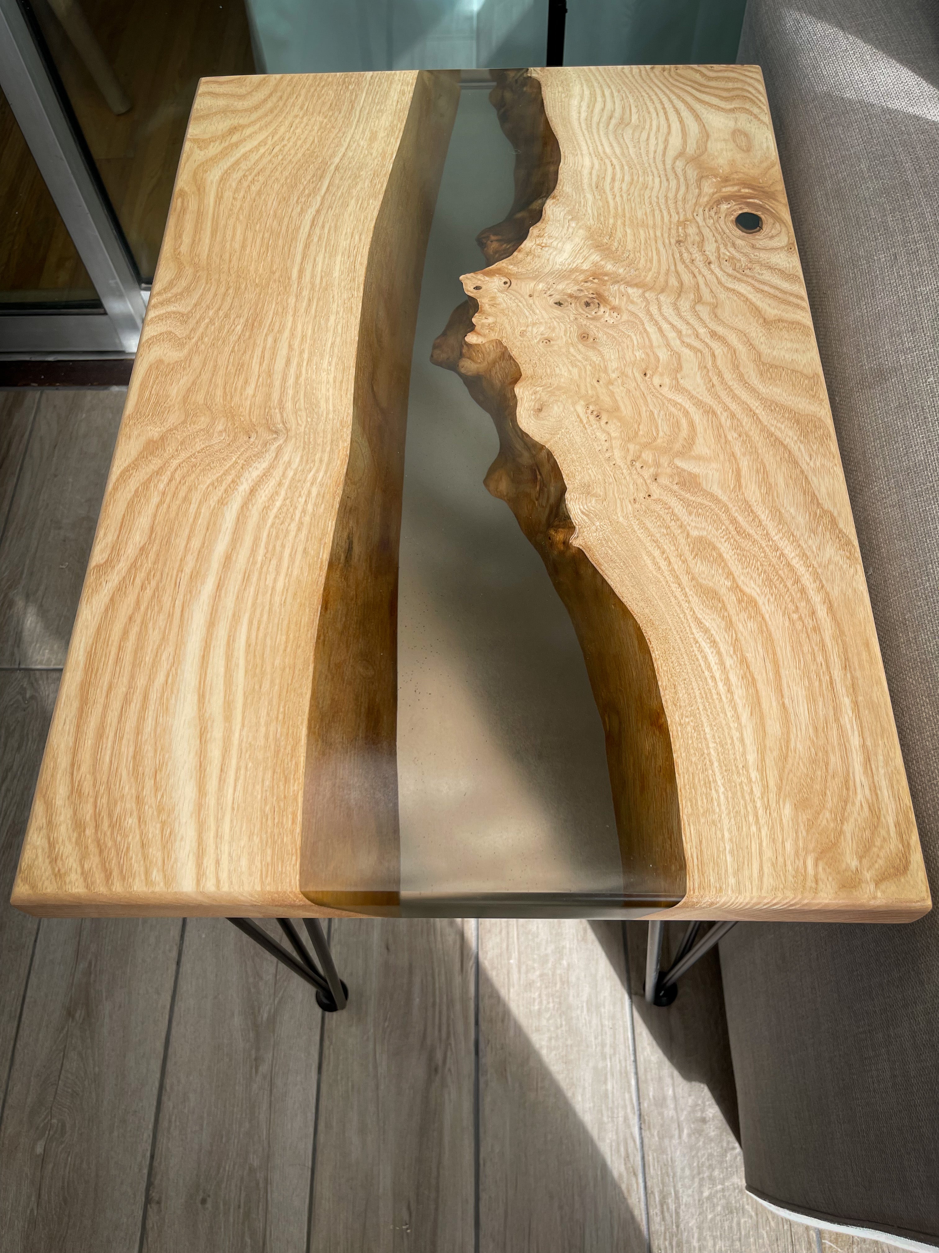 Grey epoxy deals river table