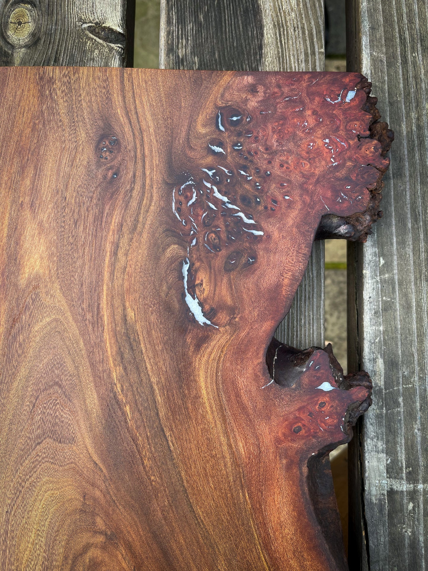 Large Wych Elm Burl and Pearl White Epoxy Resin Charcuterie Board