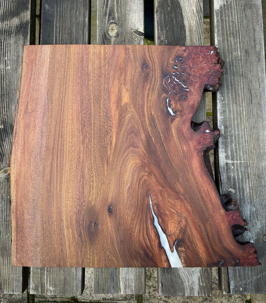 Large Wych Elm Burl and Pearl White Epoxy Resin Charcuterie Board