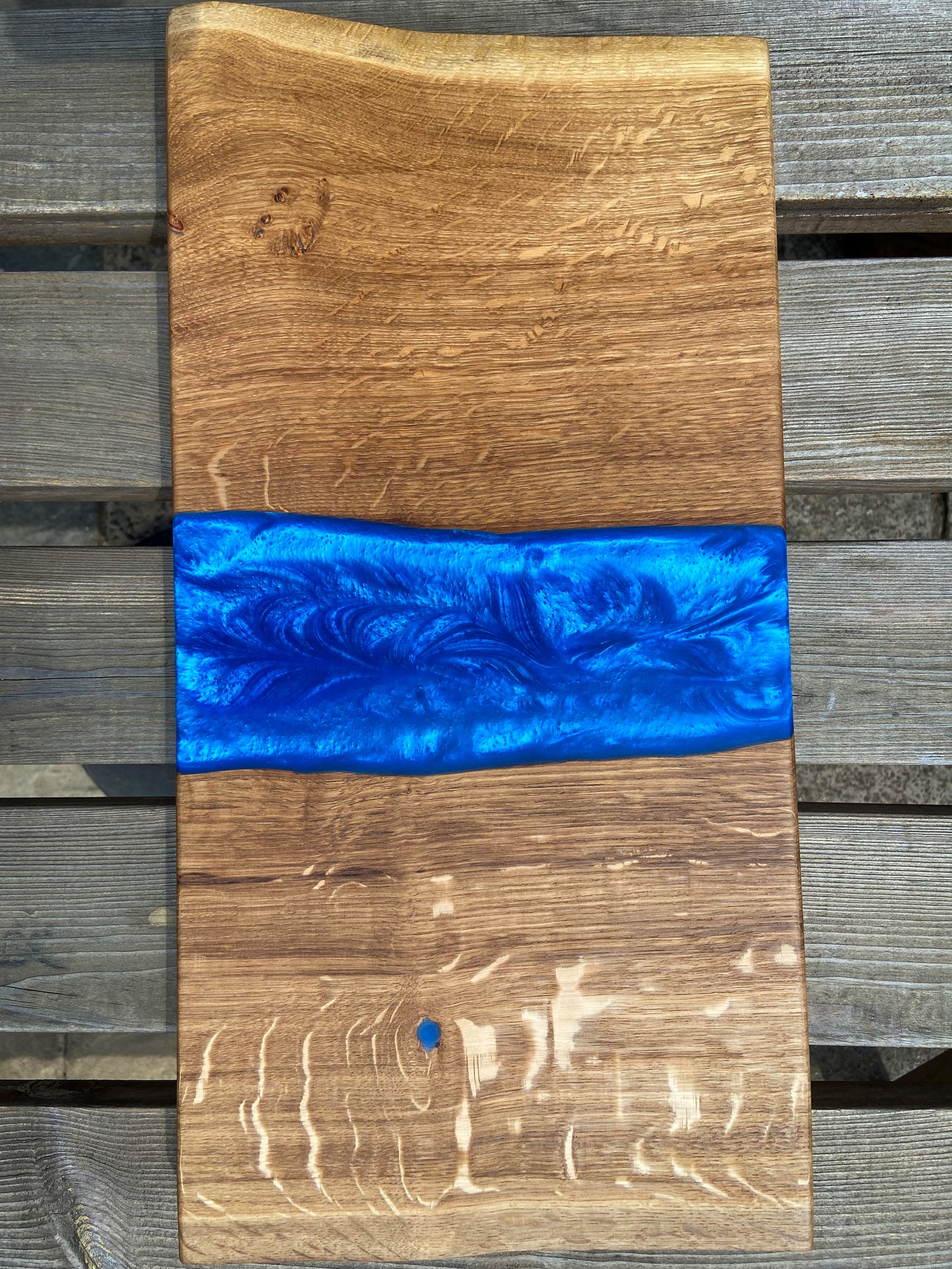 Large Oak Wood and Electric Blue Epoxy Resin Charcuterie Board