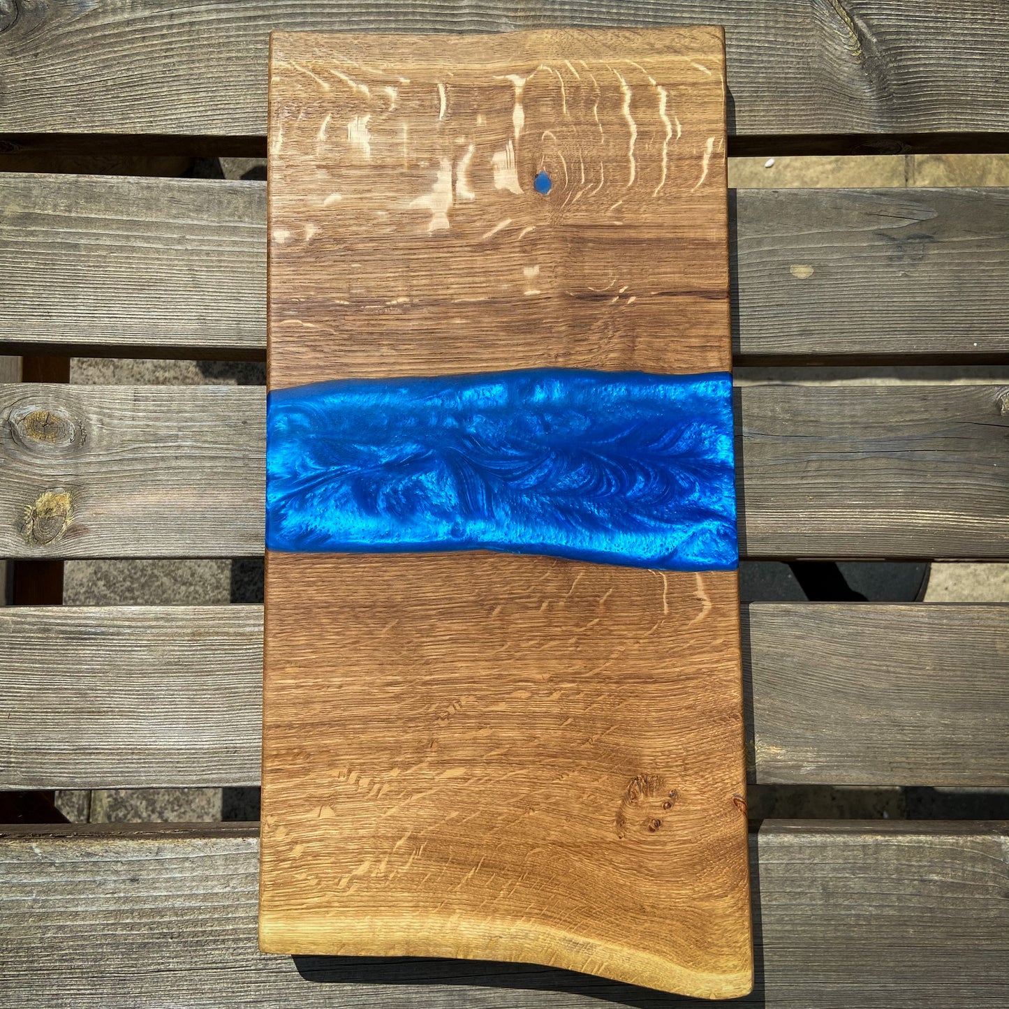 Large Oak Wood and Electric Blue Epoxy Resin Charcuterie Board