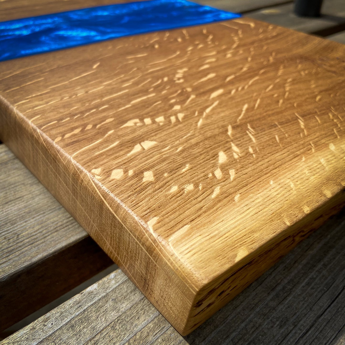 Large Oak Wood and Electric Blue Epoxy Resin Charcuterie Board